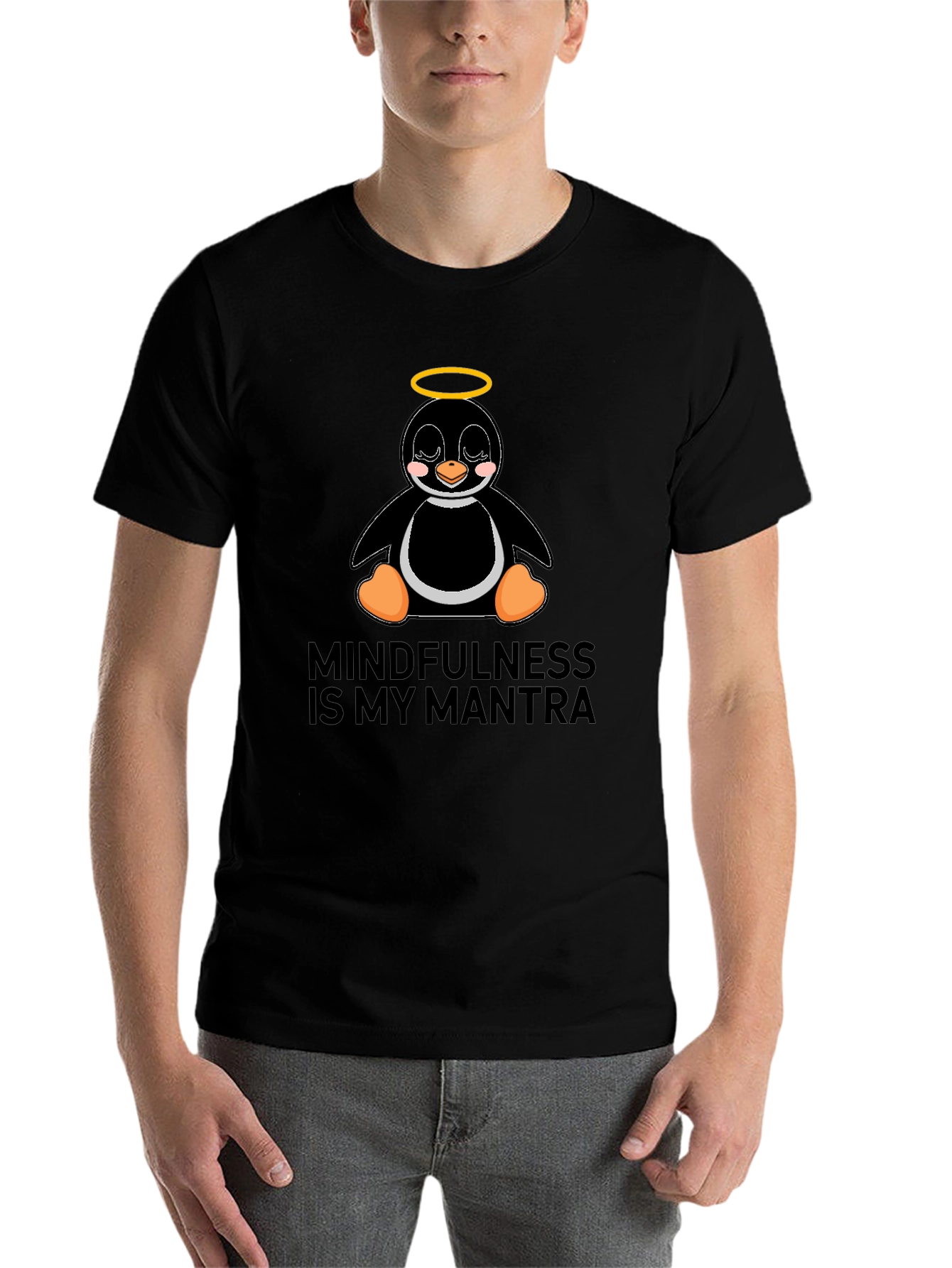 Black Mindfulness Penguin T-Shirt view 7