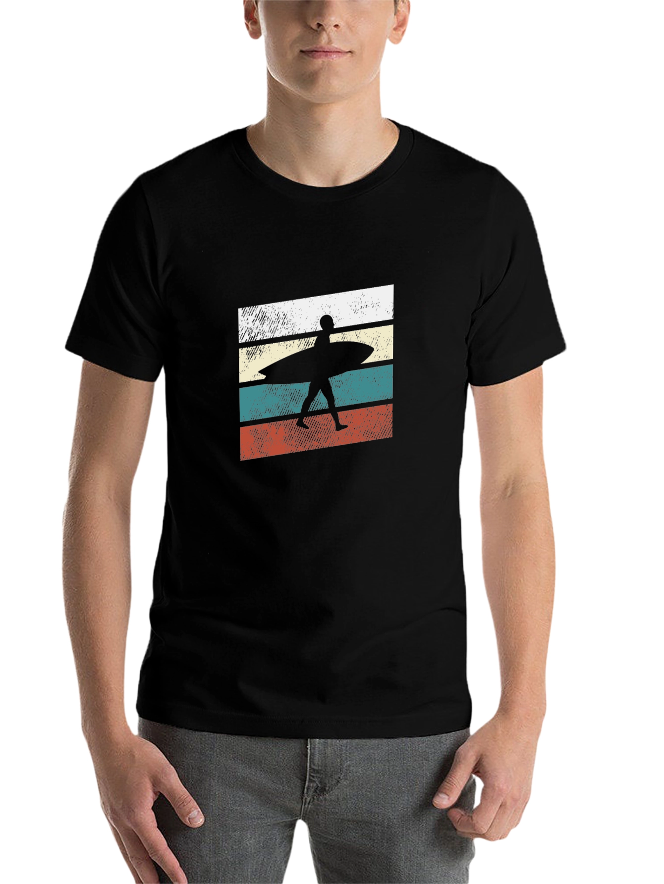 Black Retro Surfer Graphic Tee - Black Cotton T-Shirt view 7