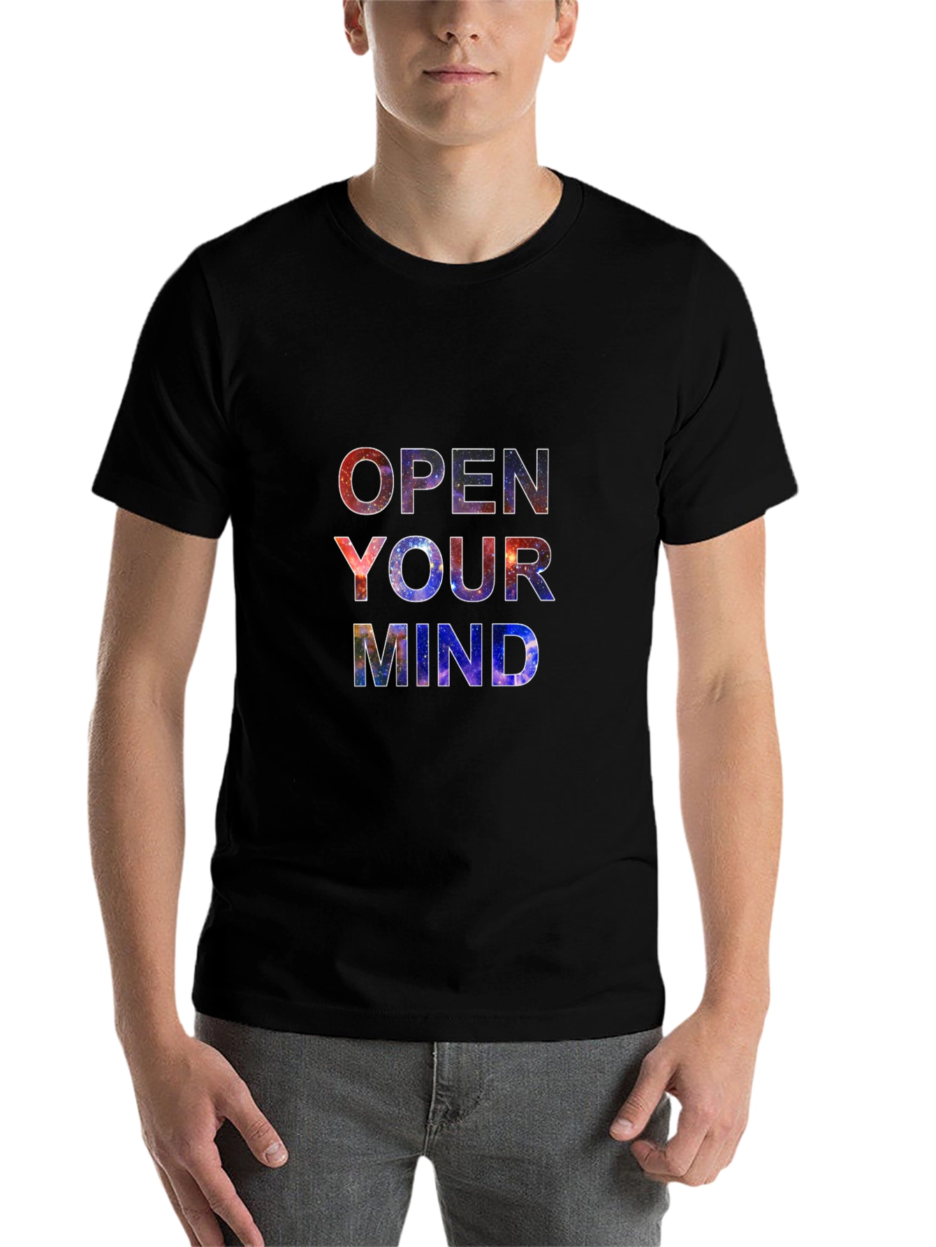 Black Open Your Mind Galaxy Print Black T-Shirt view 7