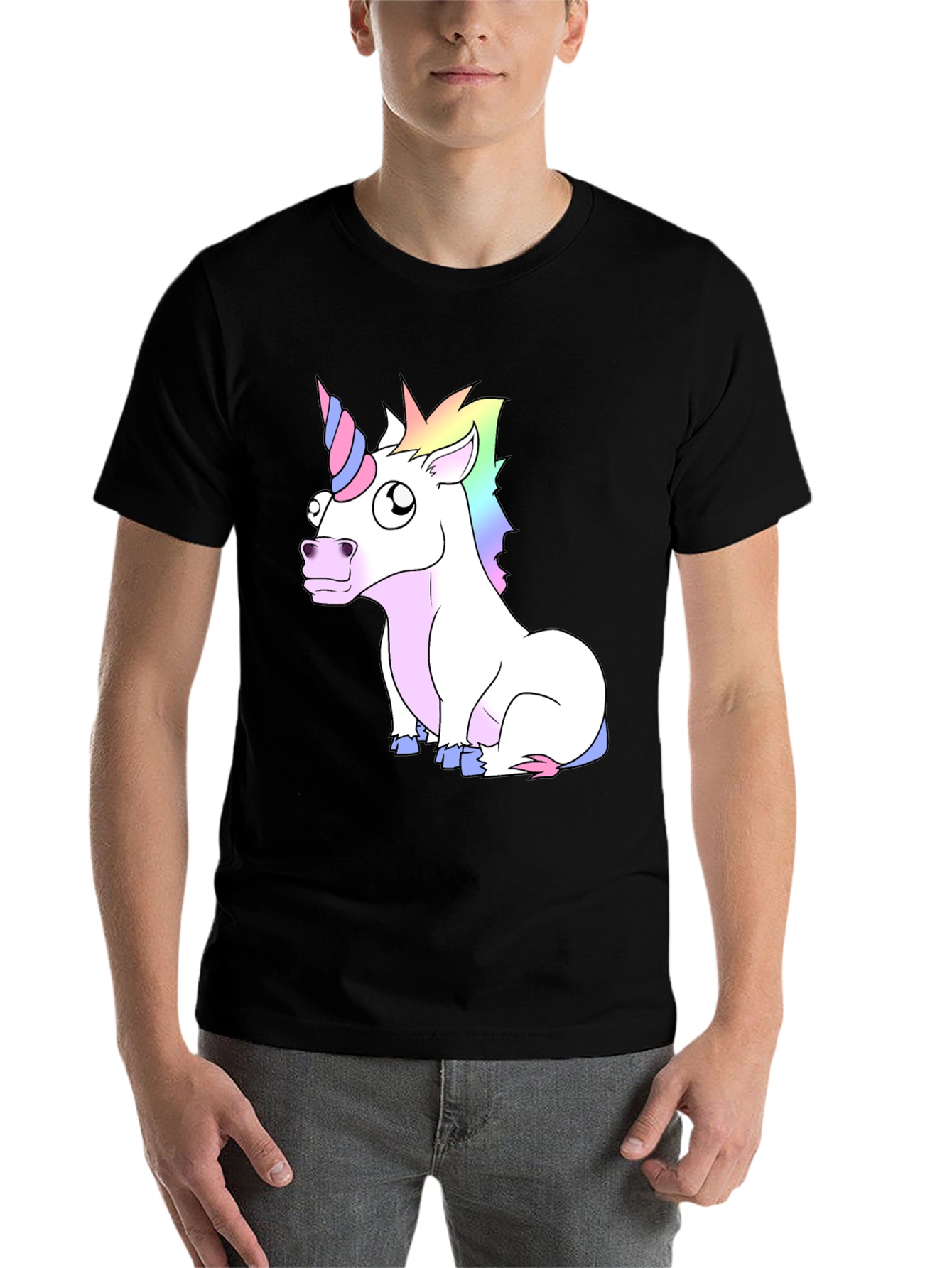 Black Unicorn Graphic Tee - Black Cotton Casual T-Shirt view 7