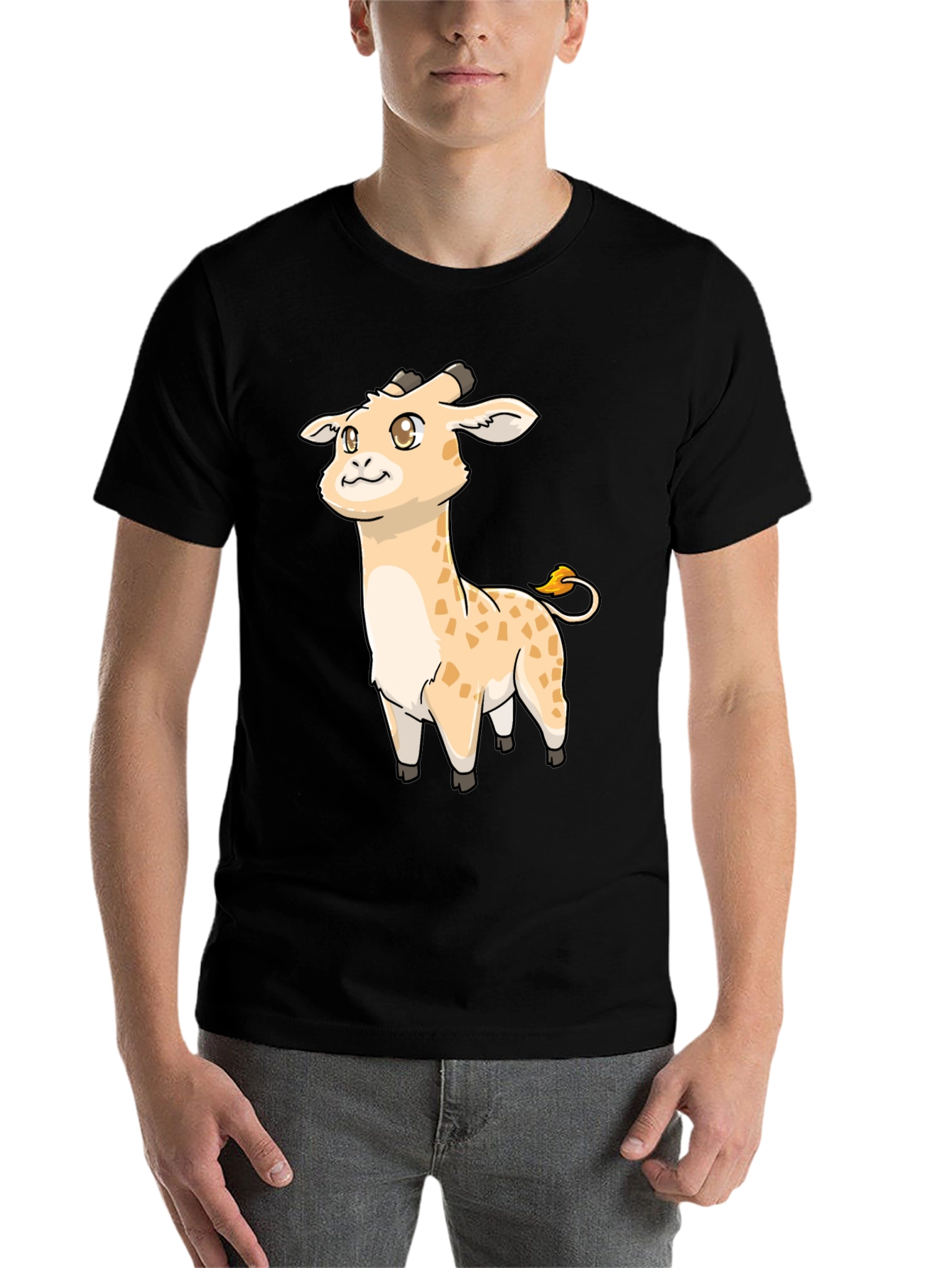 Black Cute Giraffe Cartoon Black T-Shirt view 7