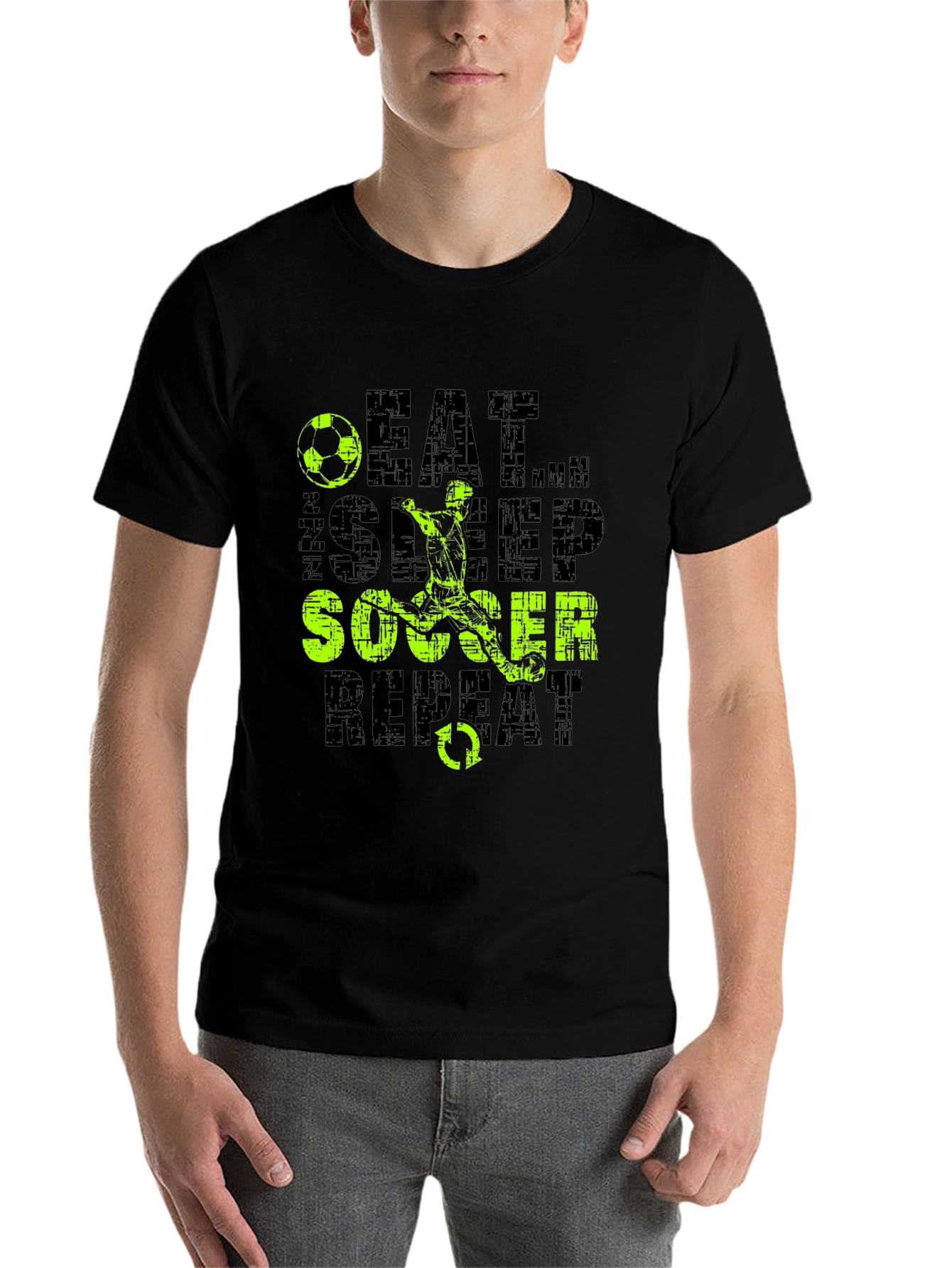 Black Eat Sleep Soccer Repeat T-Shirt view 7