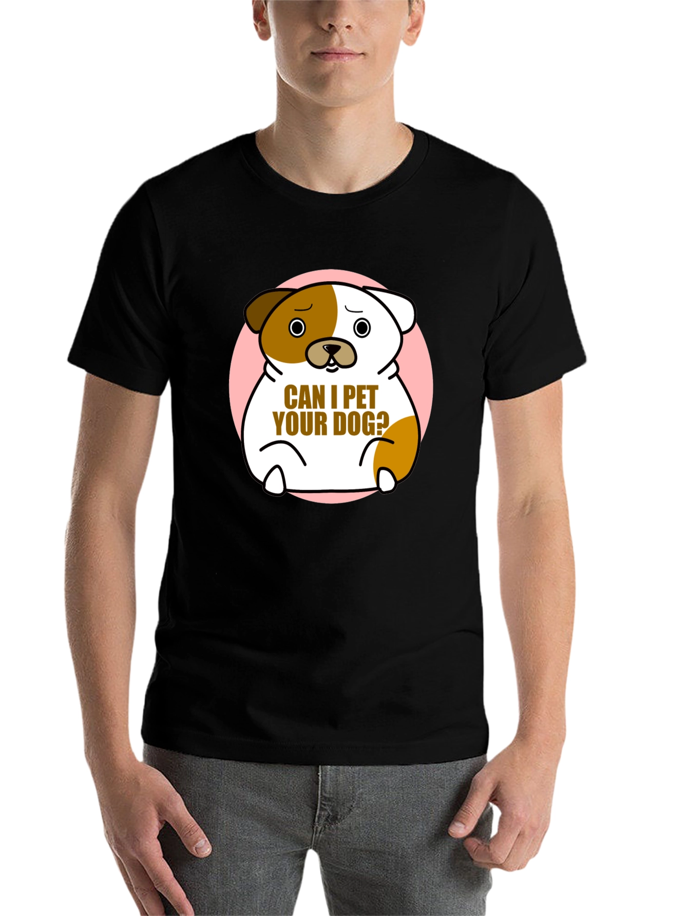 Cute Dog Graphic T-Shirt - "Can I Pet Your Dog?" Black Cotton Tee - 7
