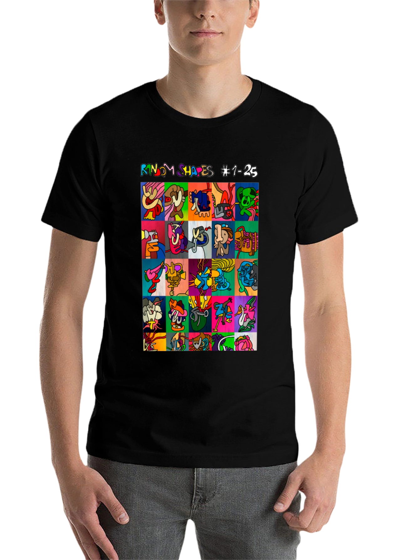 Black Abstract Art T-Shirt: 'Random Shapes' Graphic Tee view 7