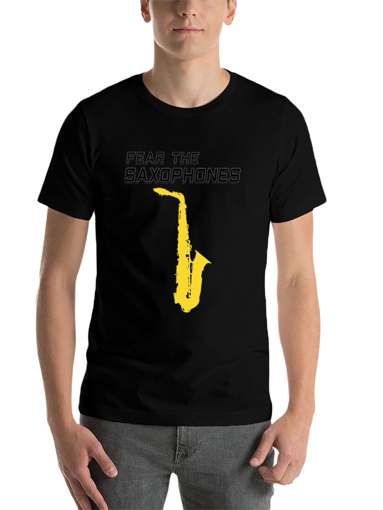 Black Fear the Saxophones Graphic Black T-Shirt view 7
