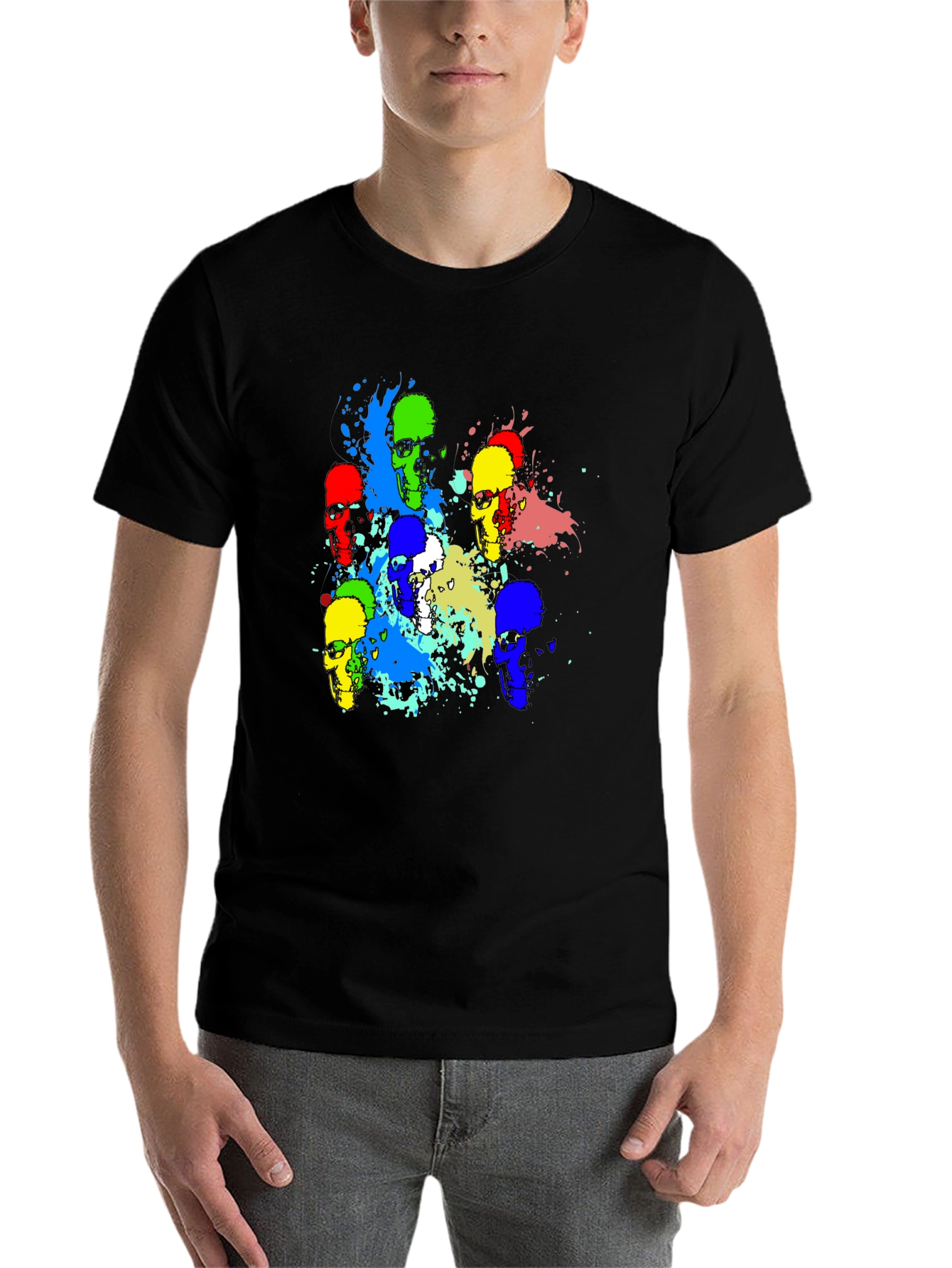 Black Colorful Skull Graphic Print T-Shirt view 7