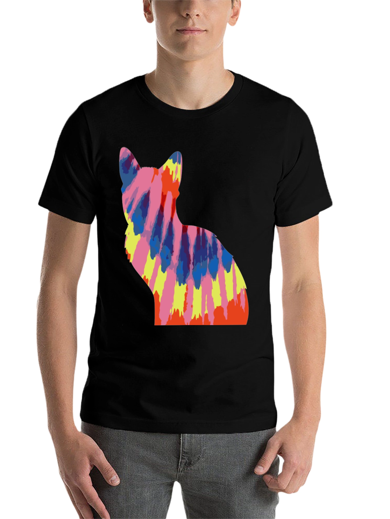 Black Tie Dye Cat Graphic Tee view 7