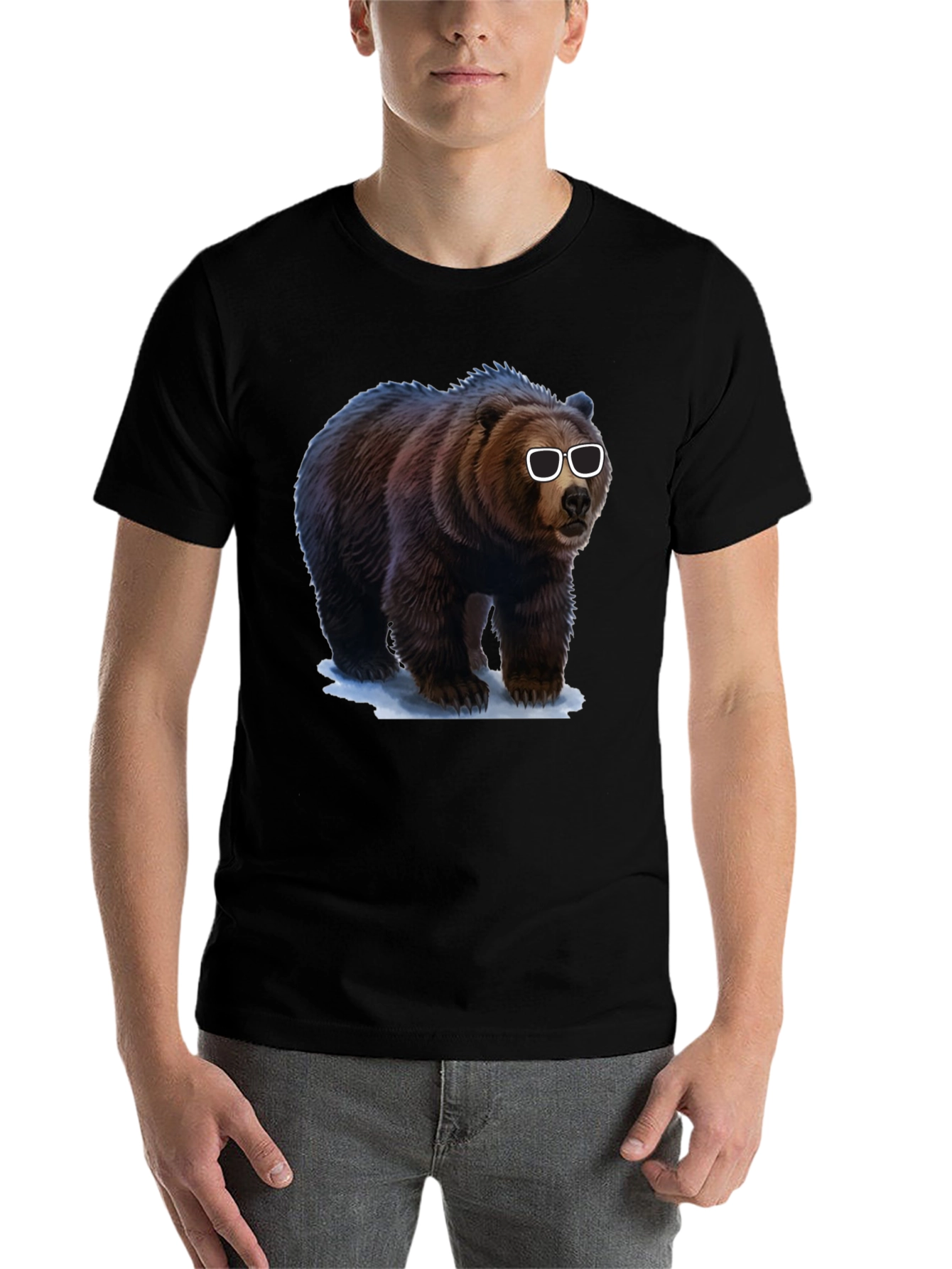 Black Cool Bear Graphic Tee - Black Cotton T-Shirt view 7