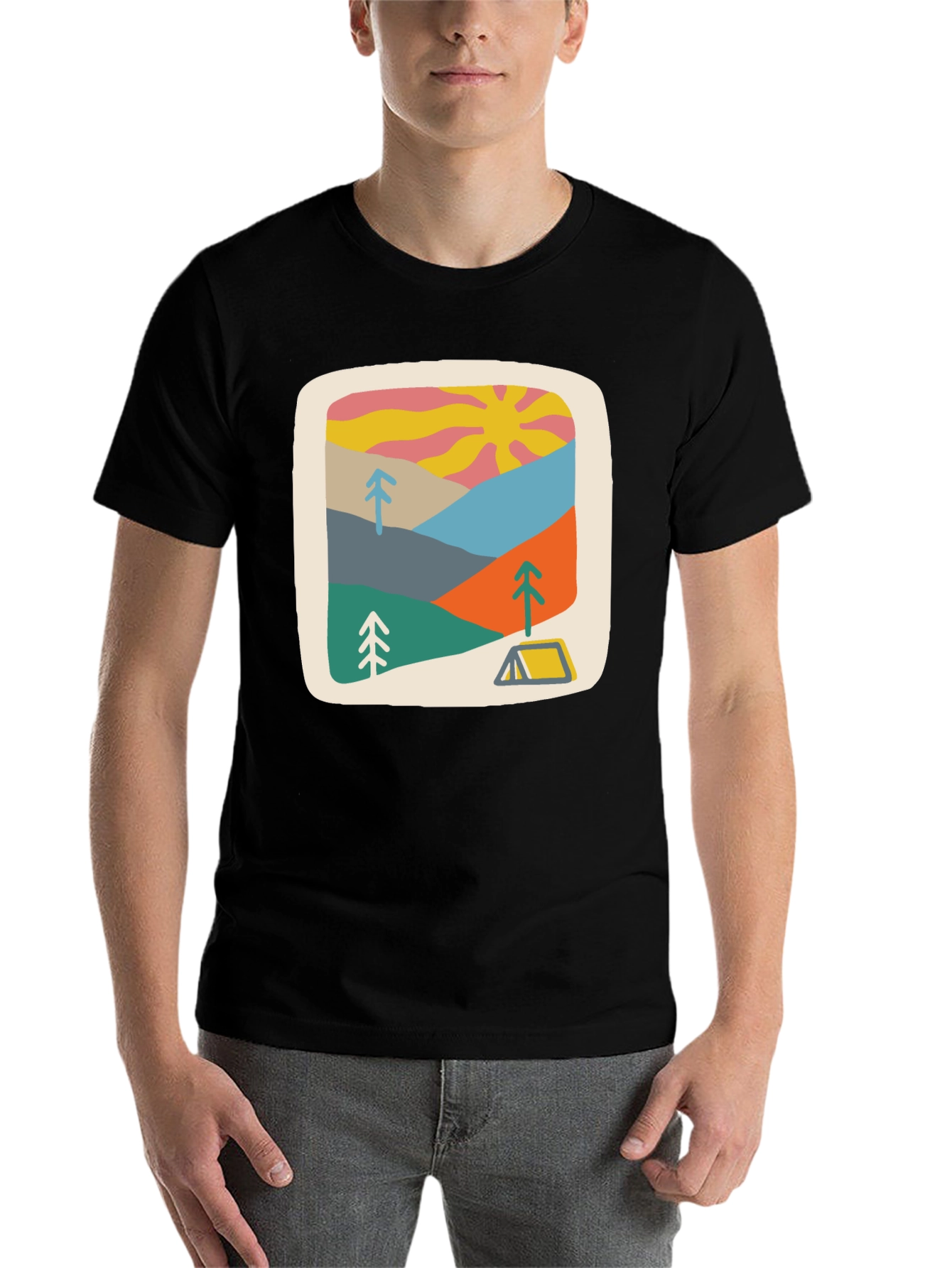 Black Retro Camping Scene Graphic Tee - Unisex view 7