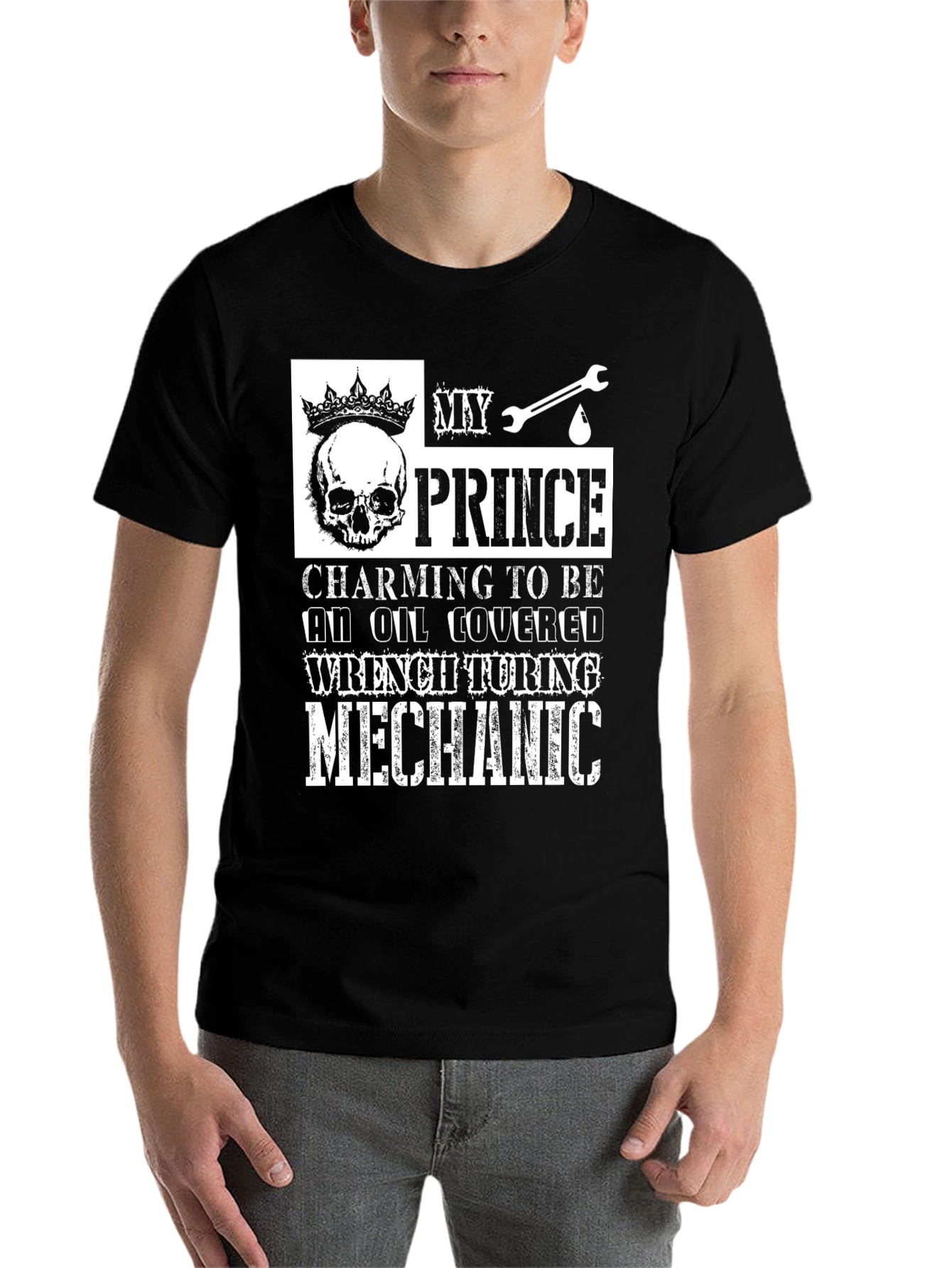 Black My Prince Mechanic T-Shirt - Oil Covered Wrench Turning view 7
