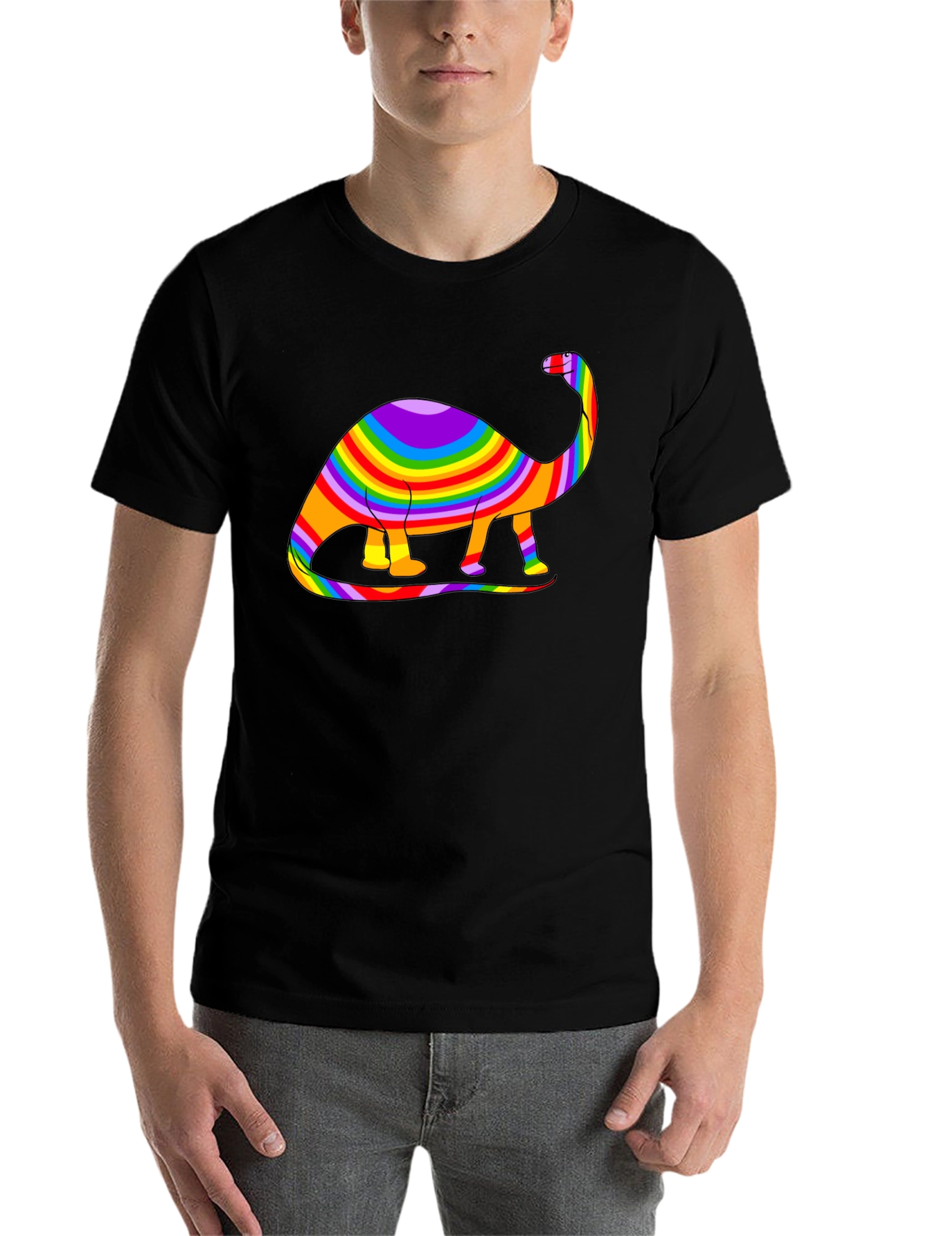 Black Rainbow Dinosaur Graphic Tee - Black Cotton Blend view 7