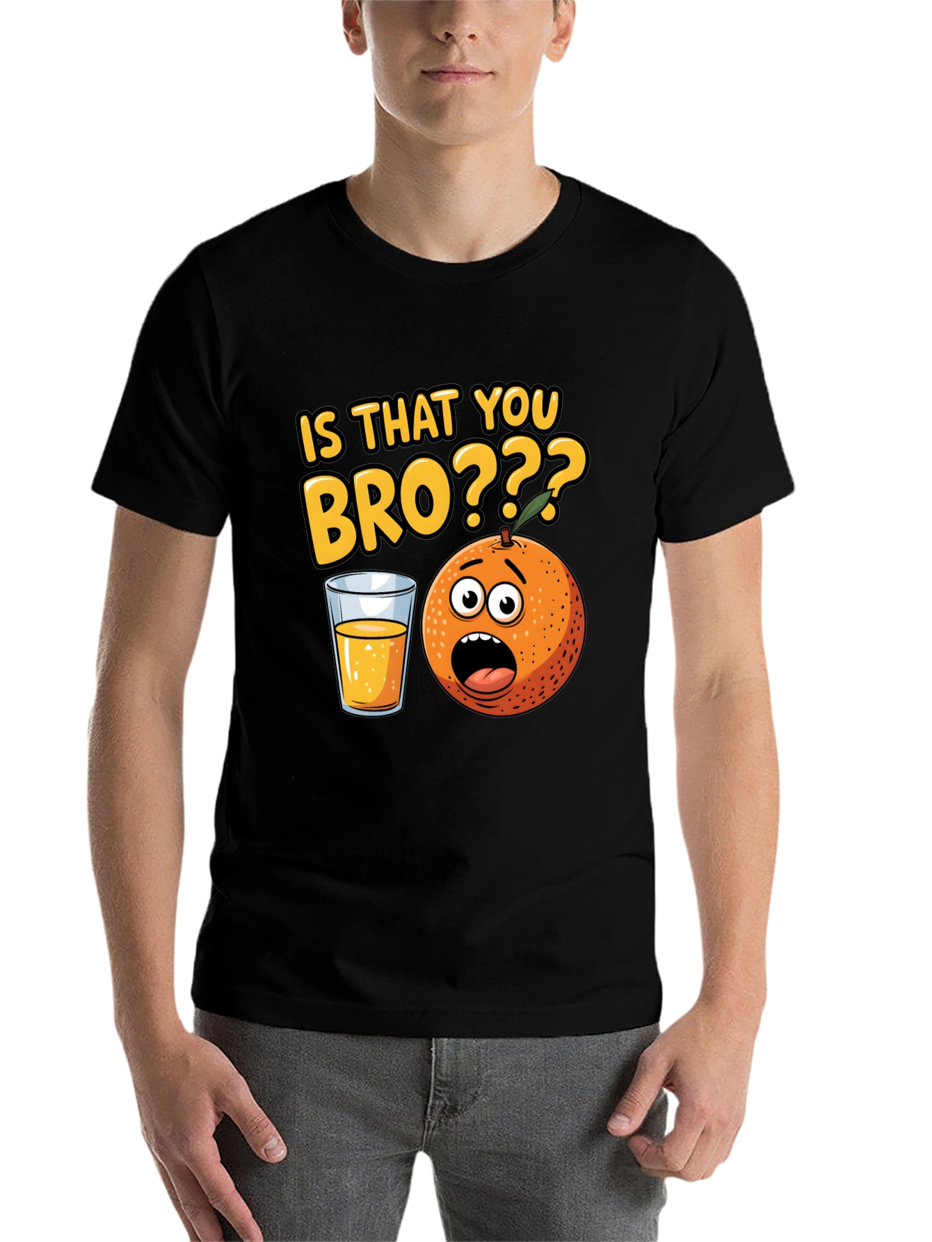 Black Funny "Is That You Bro?" Orange Graphic T-Shirt view 7