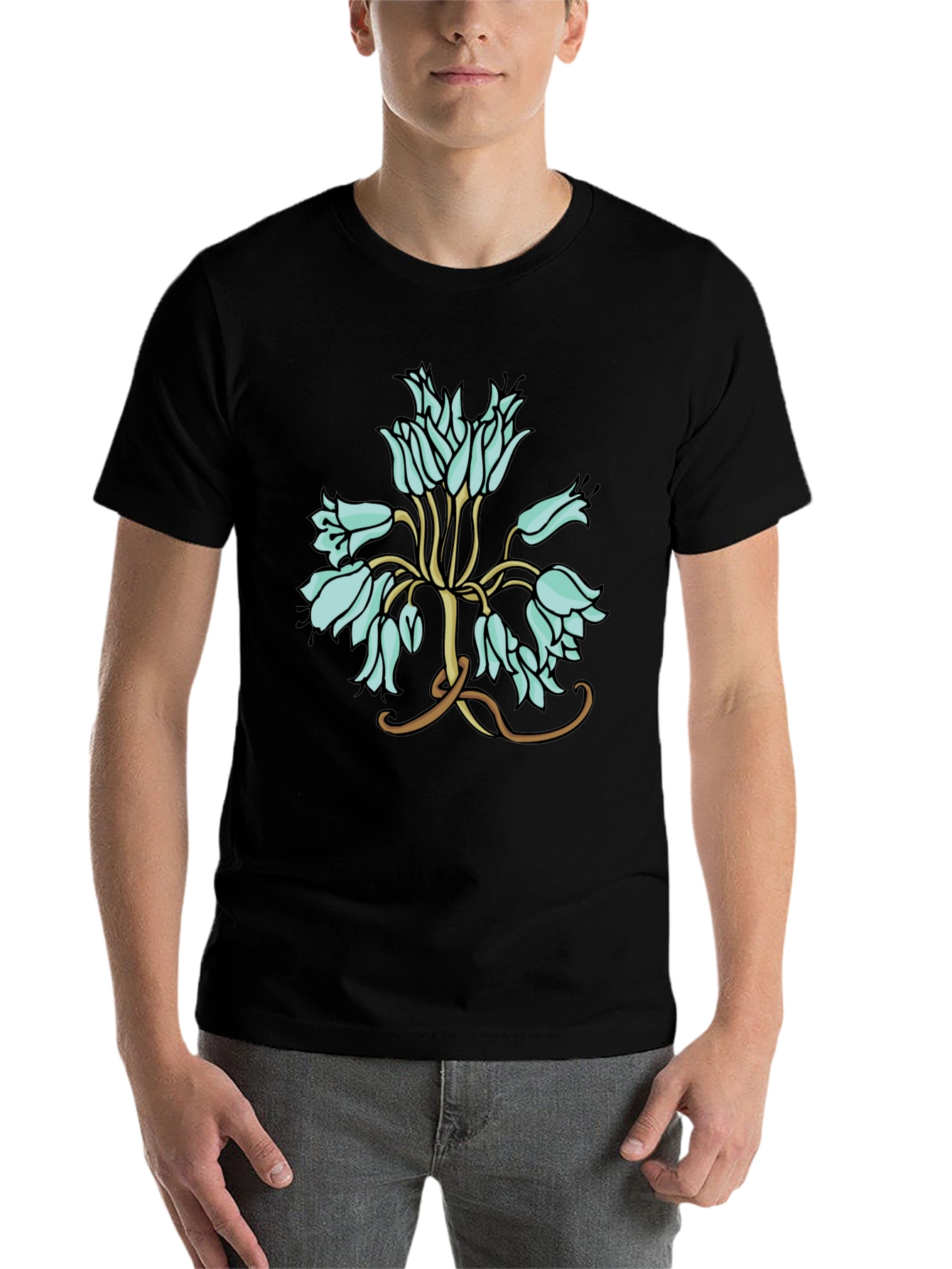 Black Floral T-Shirt - Artistic Flower Design view 7