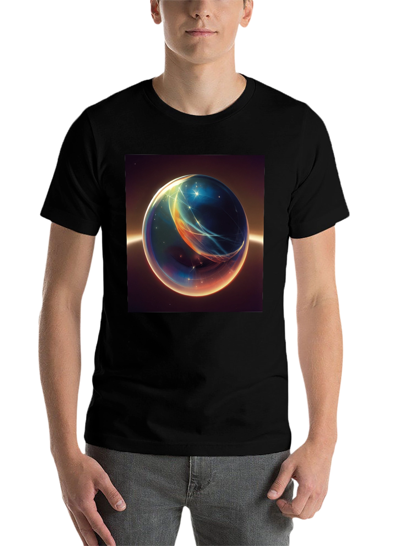 Black Abstract Space Orb Graphic T-Shirt view 7