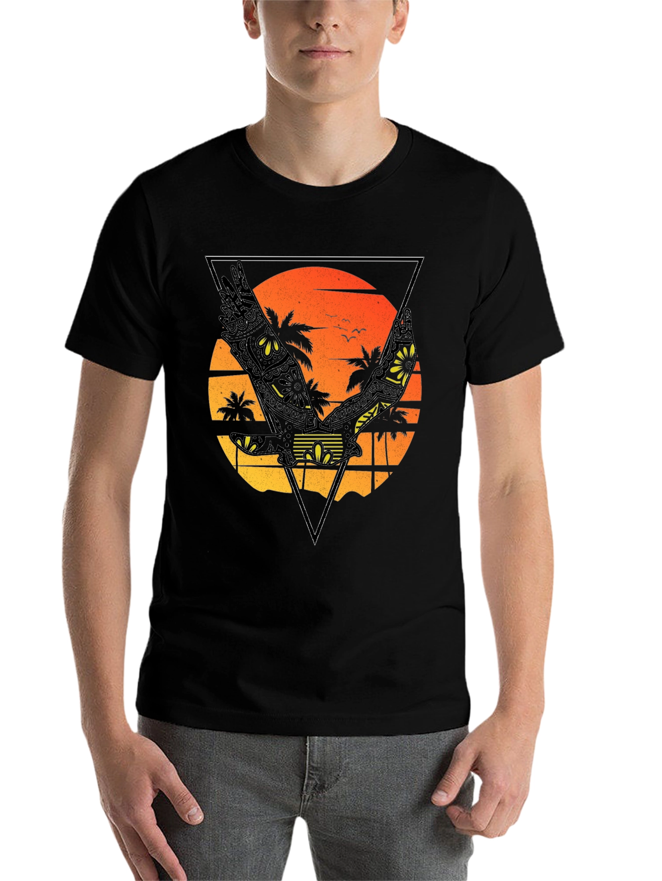 Black Sunset Beach Eagle Graphic T-Shirt view 7
