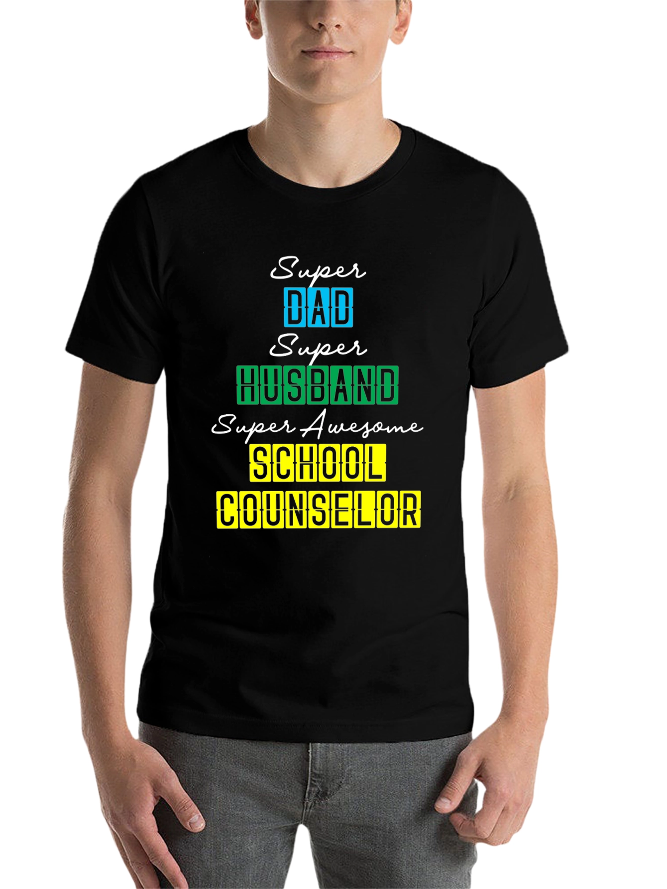 Black Super Dad Husband School Counselor T-Shirt view 7