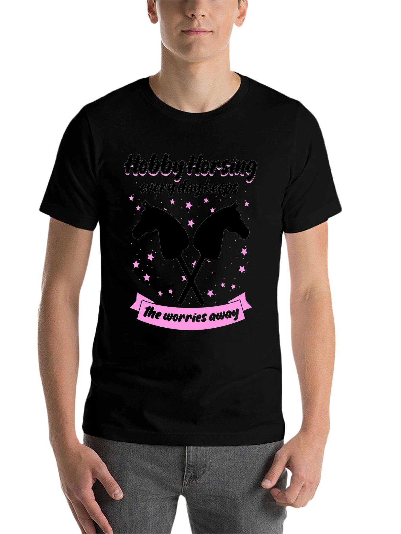 Black Hobby Horsing T-Shirt - Everyday Keeps Worries Away view 7