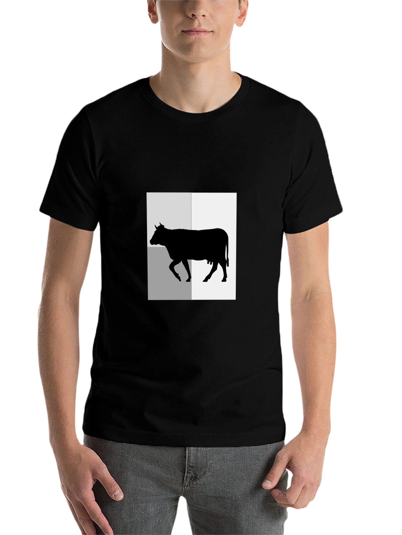 Black Black T-Shirt with Cow Graphic Tee view 7