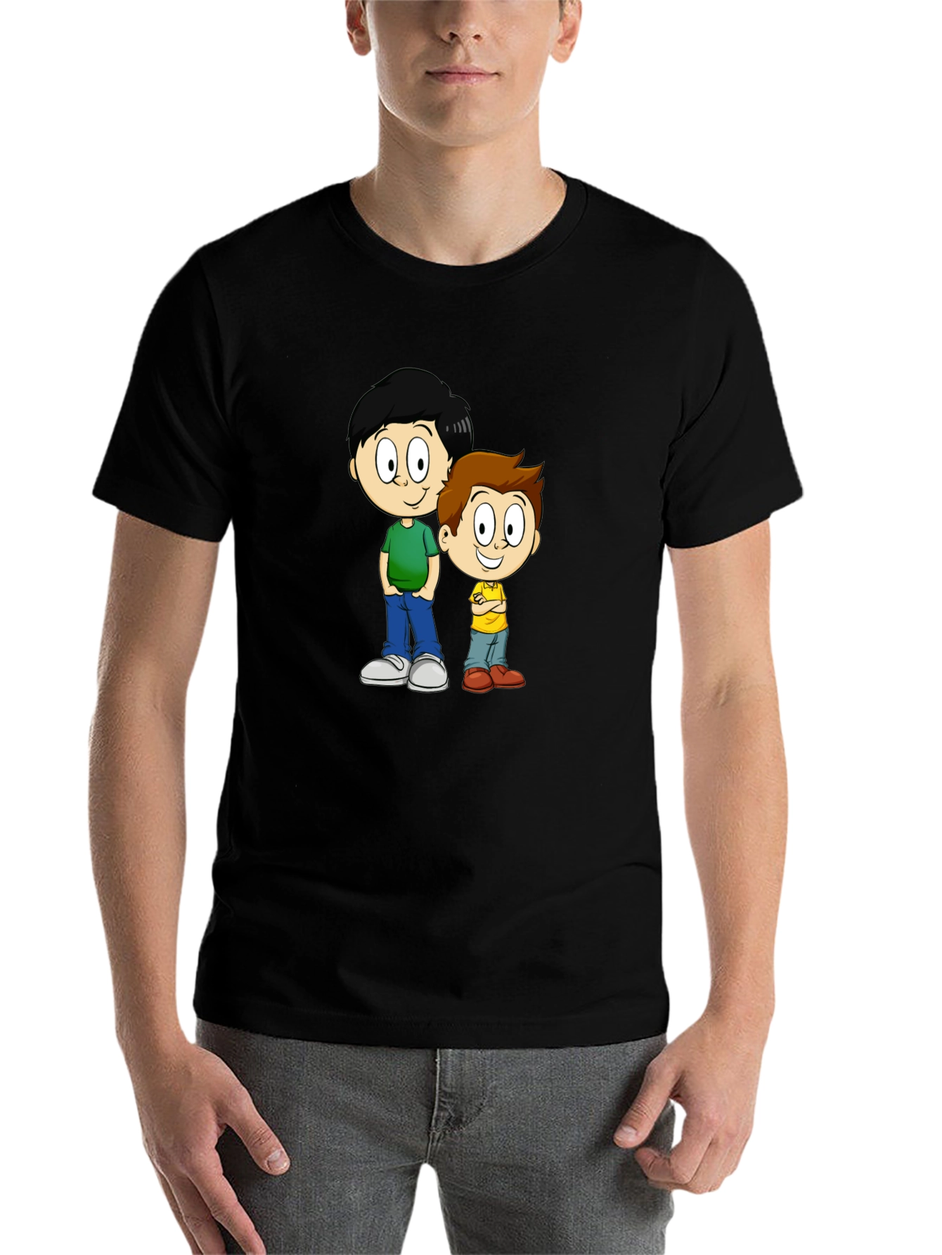 Cartoon Brothers Graphic Tee - Black Cotton Blend - 7