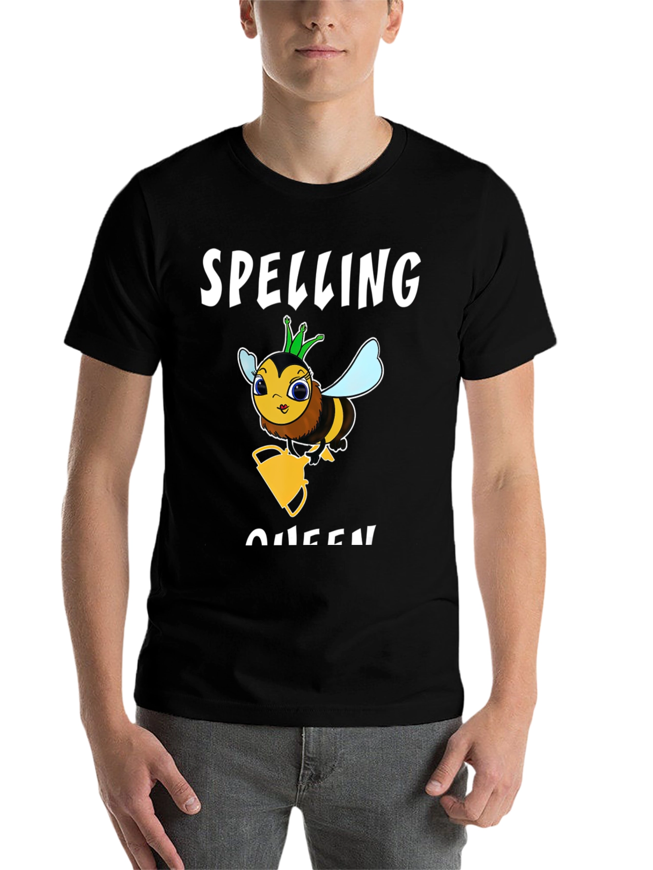 Black Spelling Bee Queen Graphic T-Shirt - Black Cotton Tee view 7