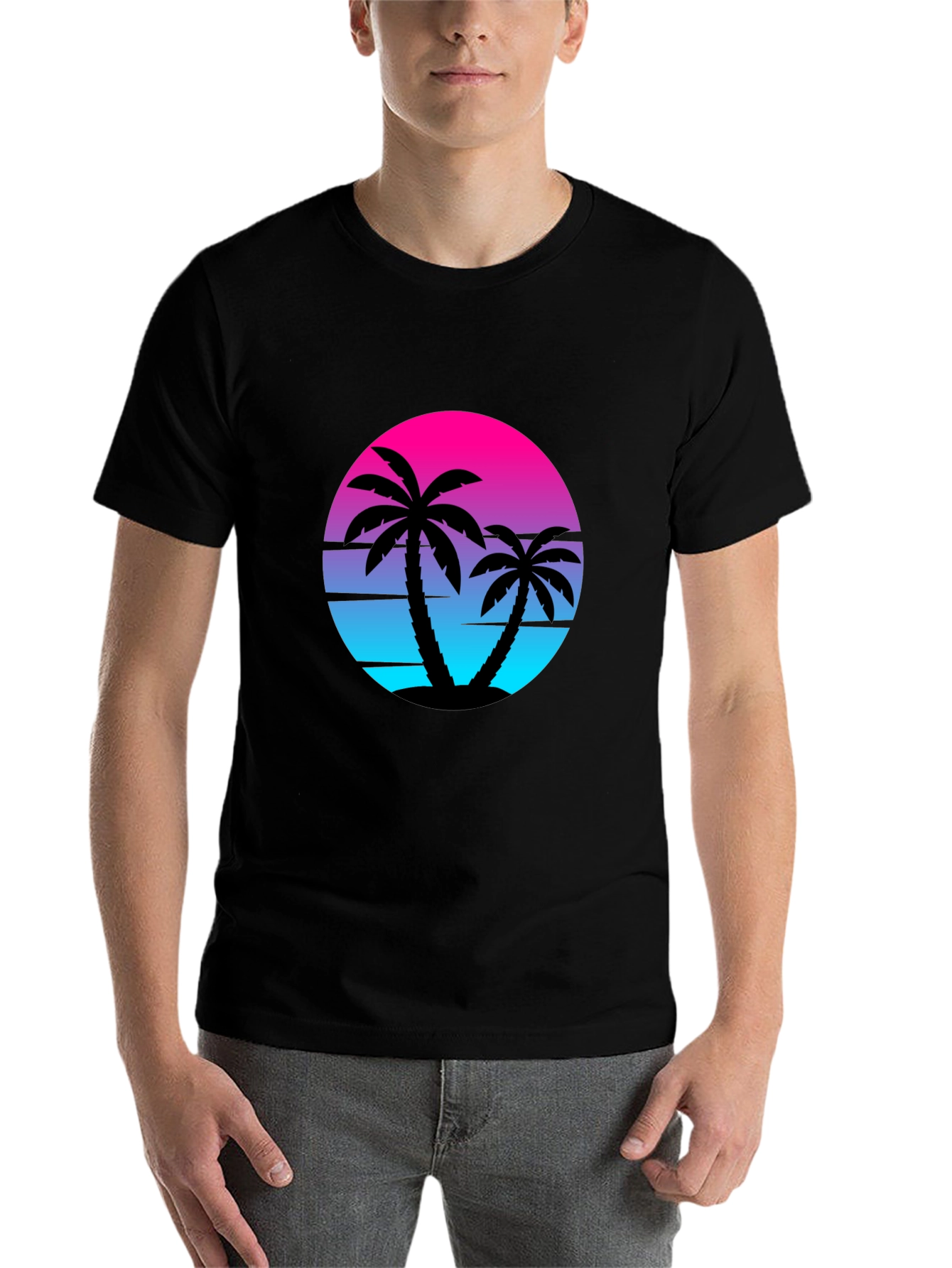 Black Retro Sunset Palm Tree Graphic Tee - Black view 7