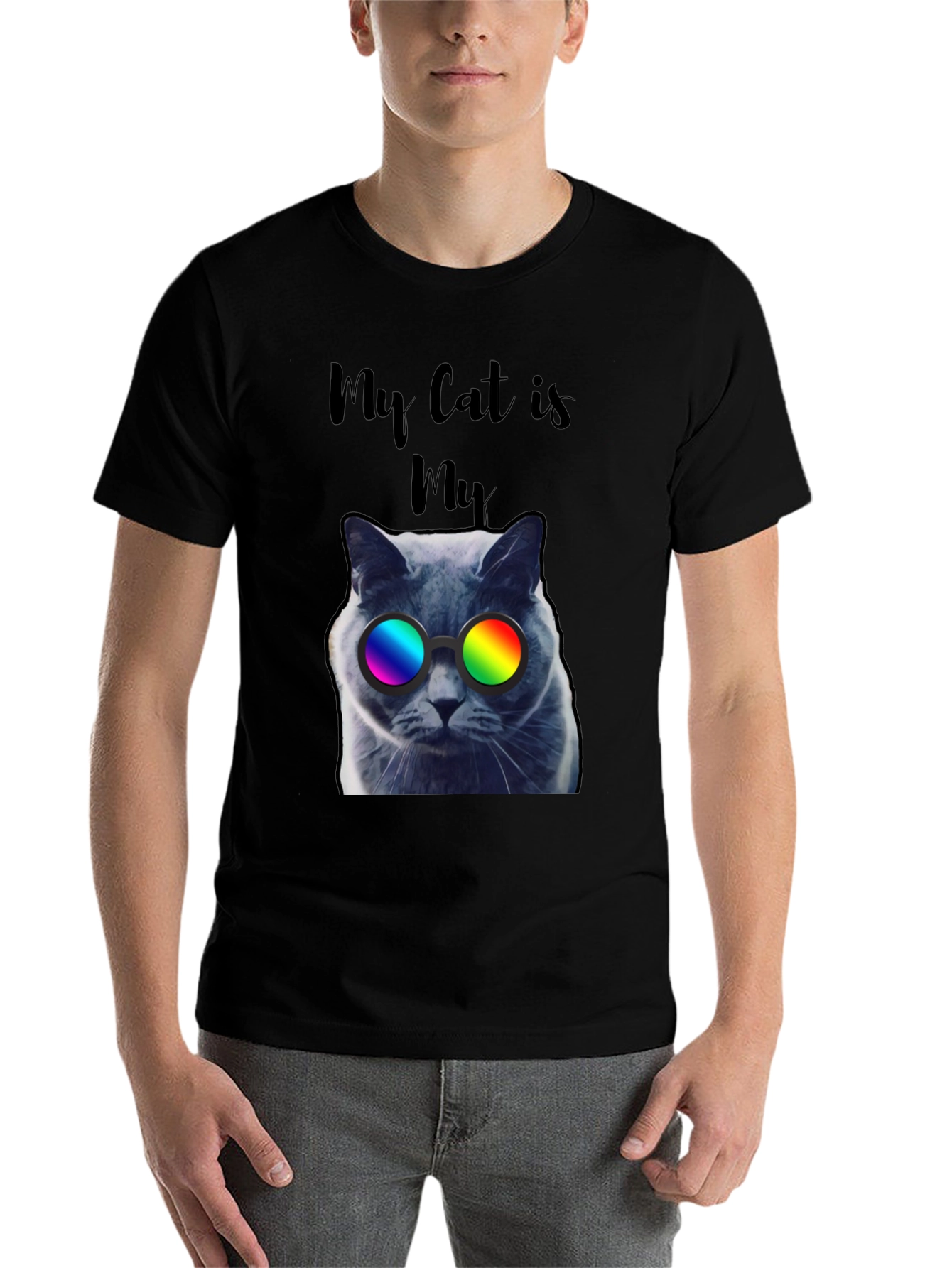 Black Cool Cat T-Shirt - "My Cat is My..." view 7