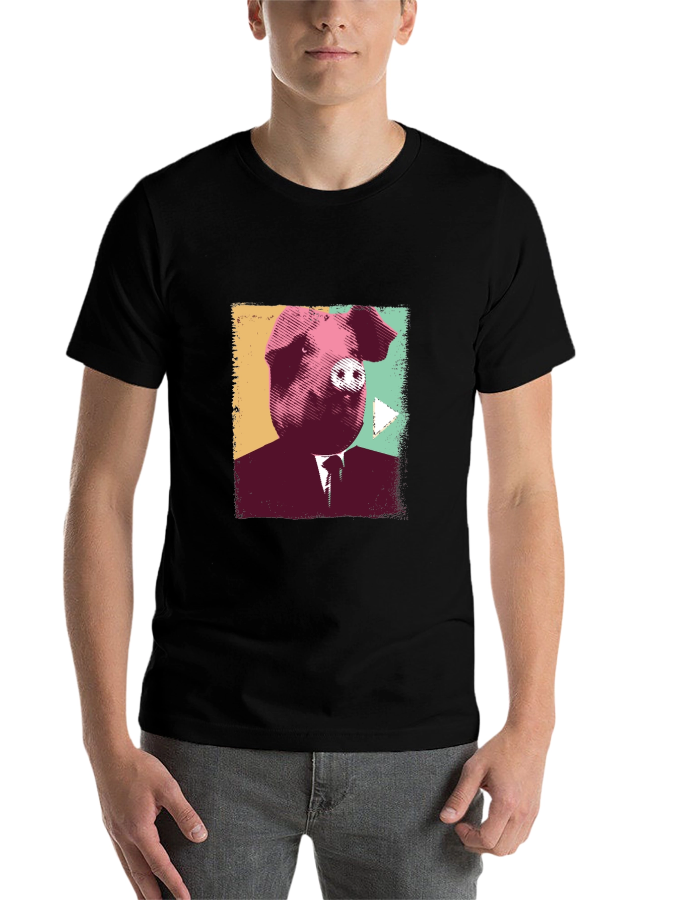Black Pig Boss T-Shirt - Black Crew Neck Tee view 7