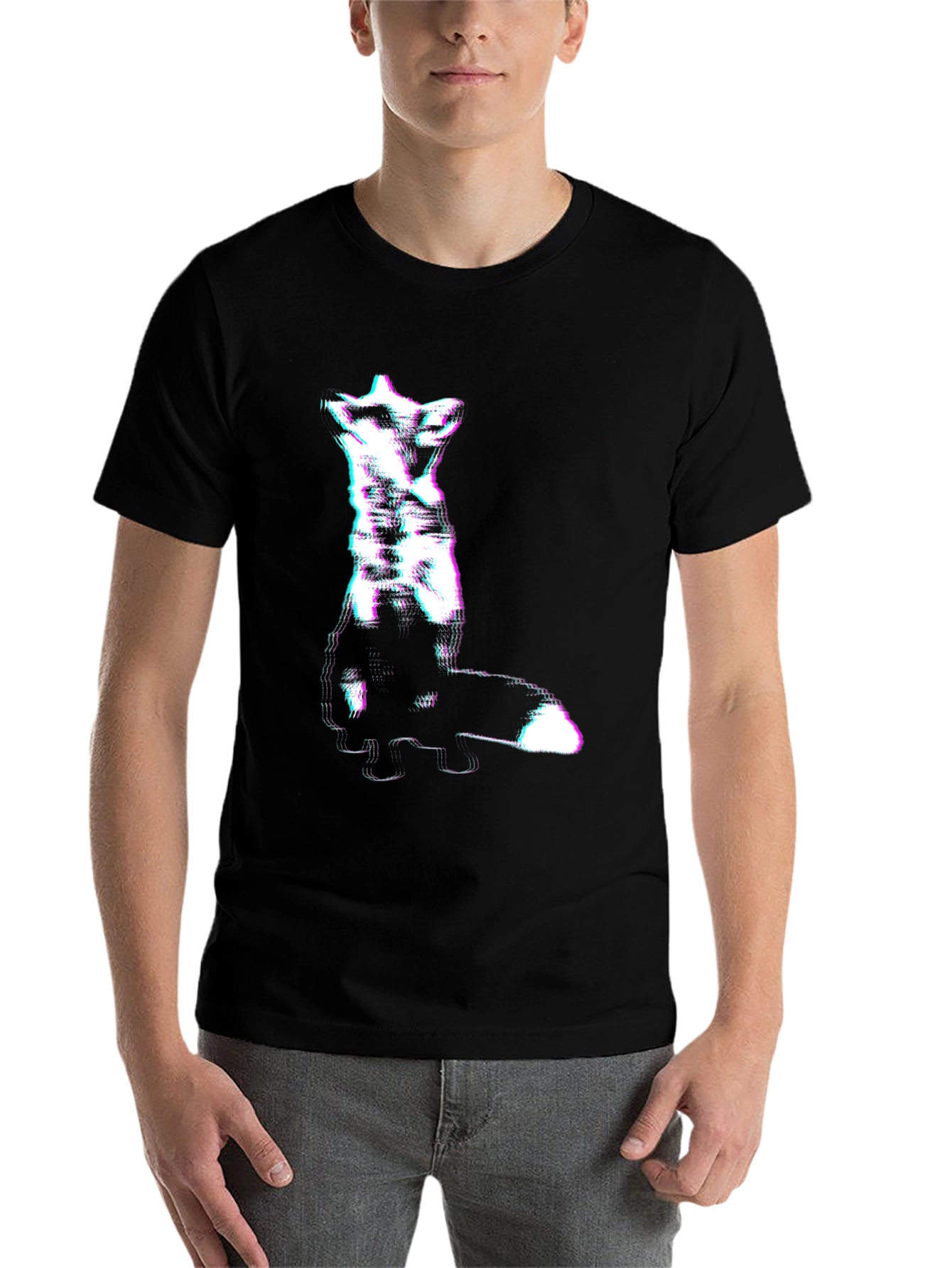Black Abstract Glitch Fox Tee - Trendy Graphic T-Shirt view 7