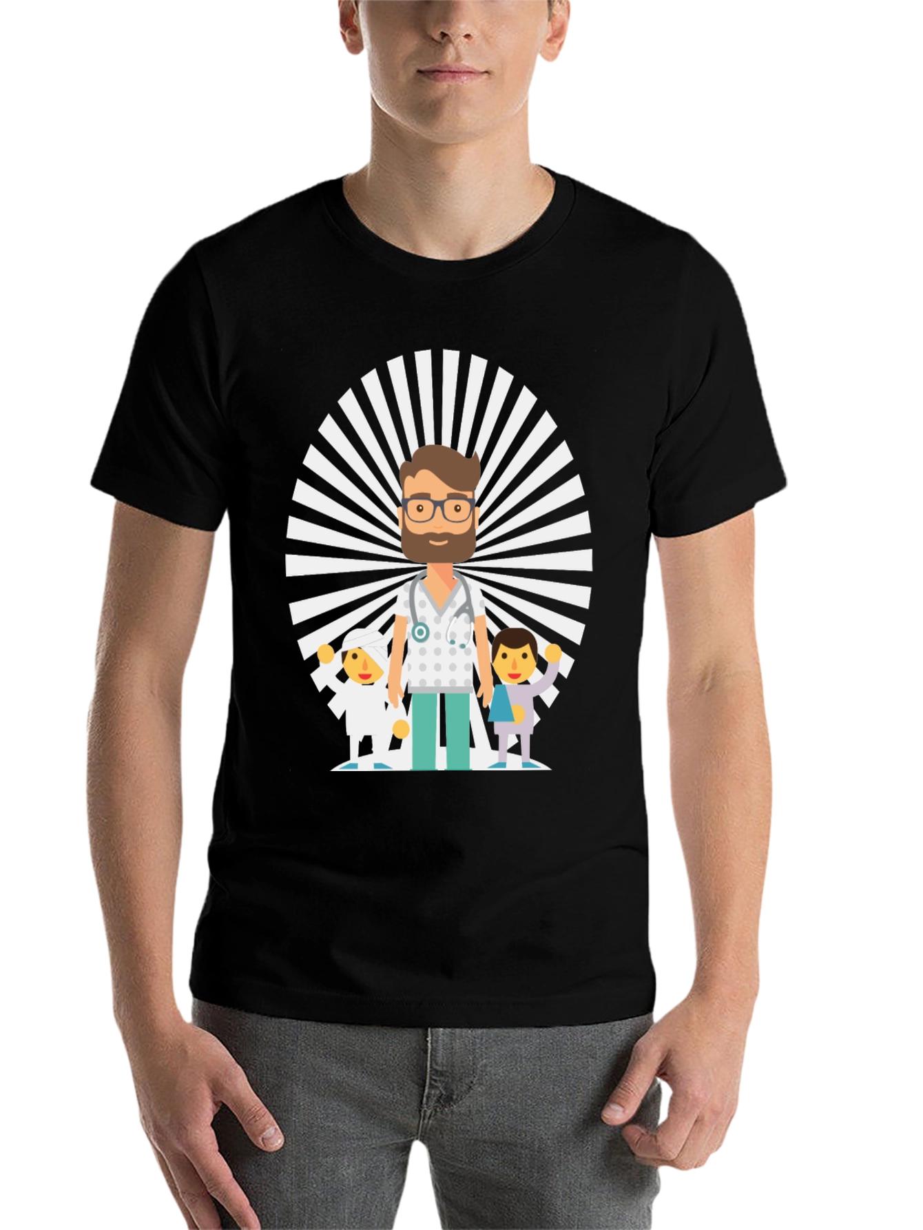 Black Cartoon Doctor & Patients Graphic Tee view 7