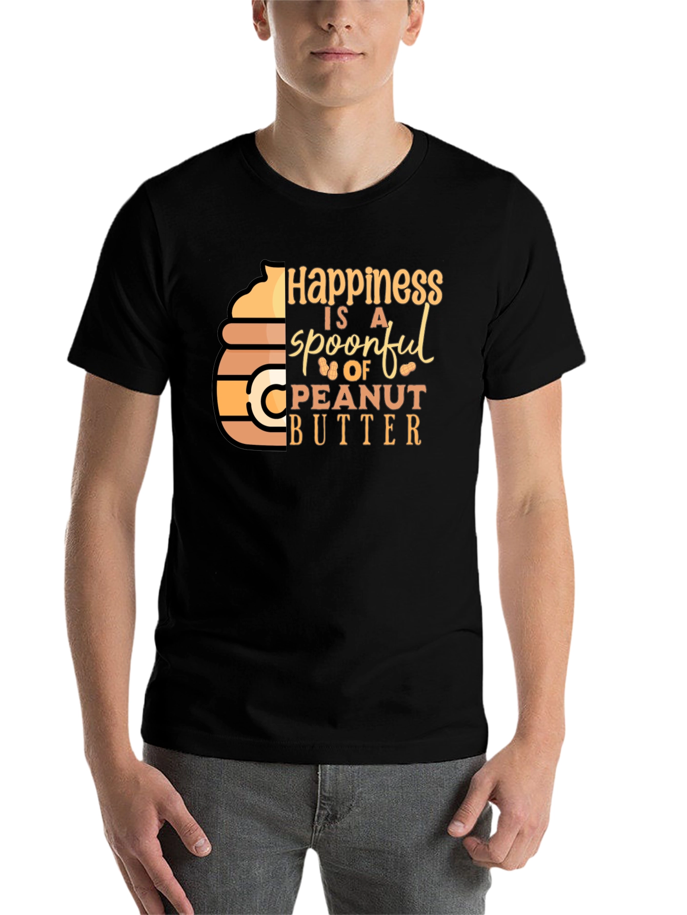 Black Happiness is a Spoonful Peanut Butter T-Shirt view 7
