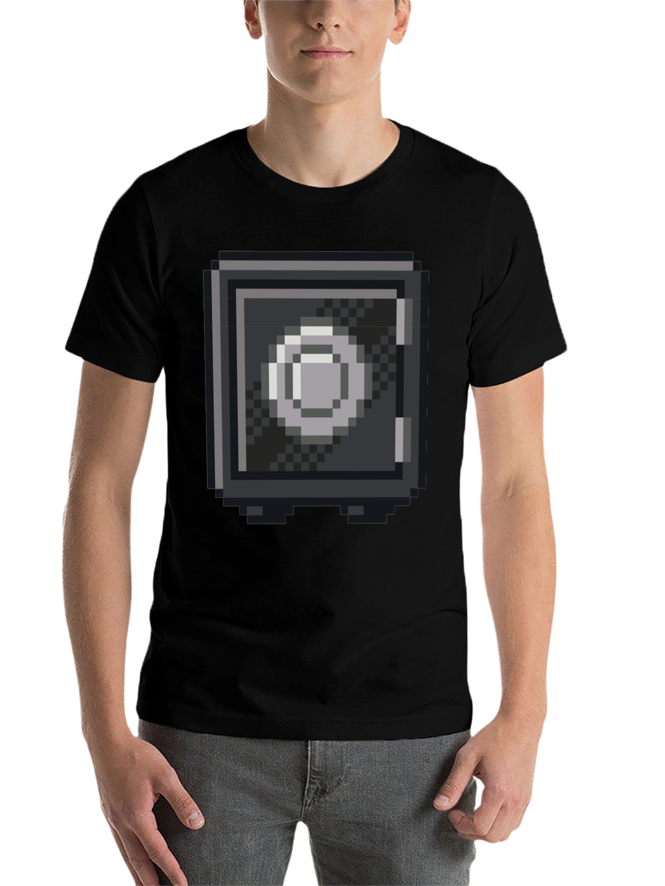 Black Pixelated Safe Graphic Tee - Black Cotton Blend Casual Shirt view 7