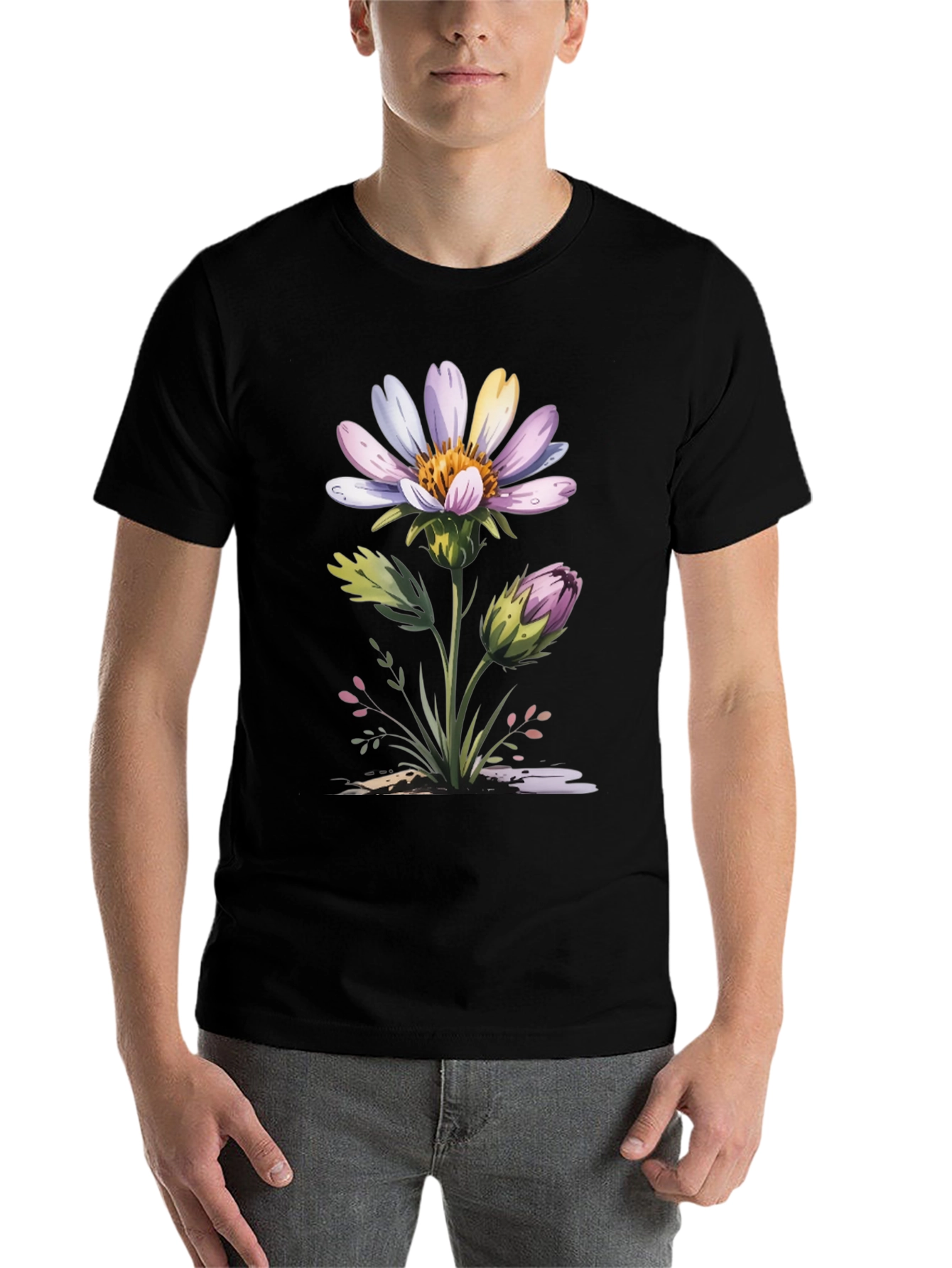 Black Floral Graphic Tee - Artistic Flower Design view 7