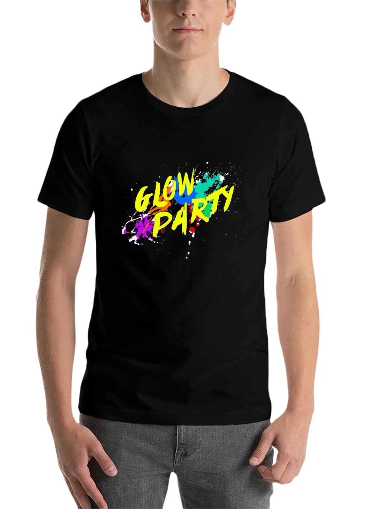 Black Glow Party Graphic T-Shirt - Black Crew Neck view 7