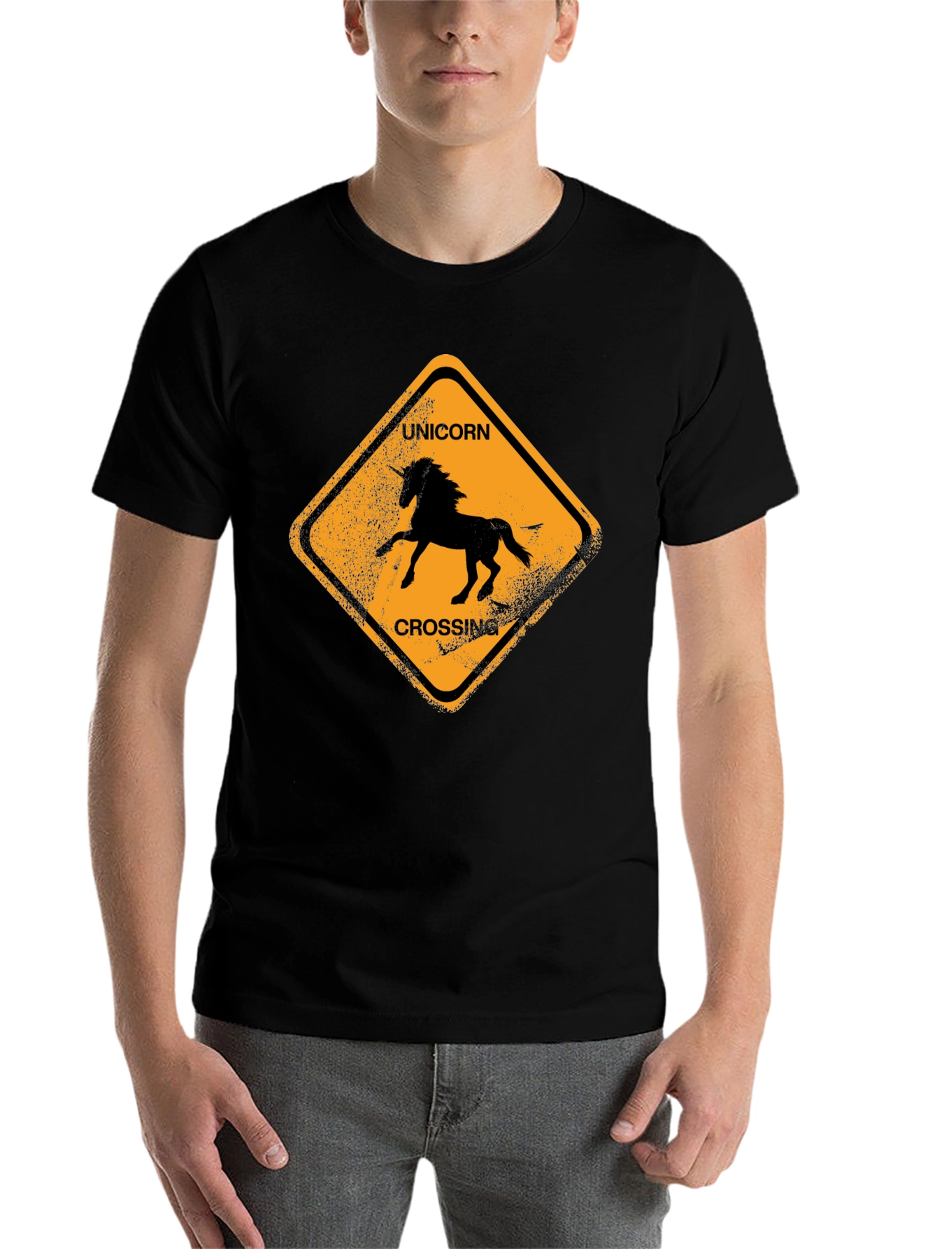 Black Unicorn Crossing Black Cotton T-Shirt view 7