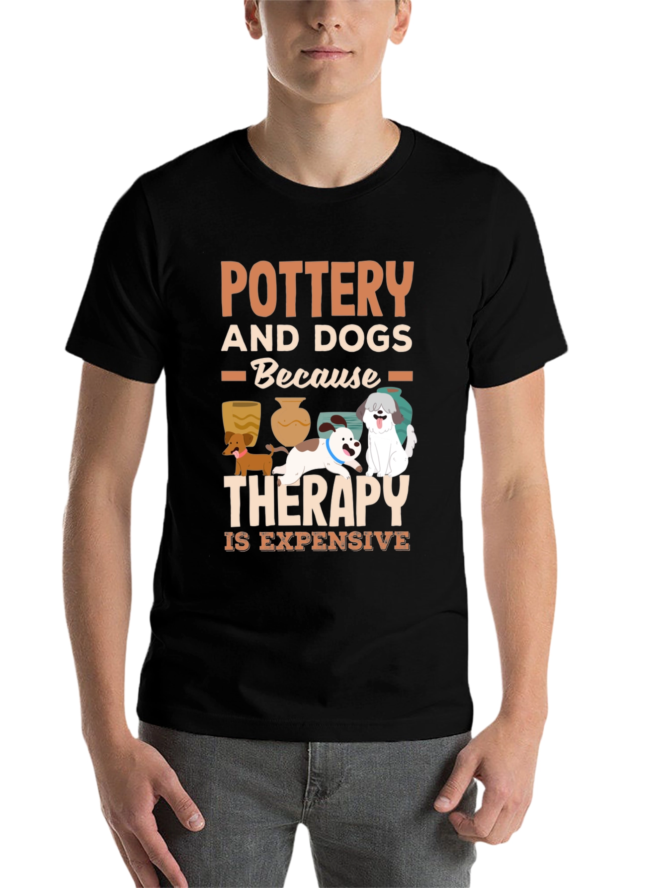Black Pottery and Dogs Therapy T-Shirt view 7