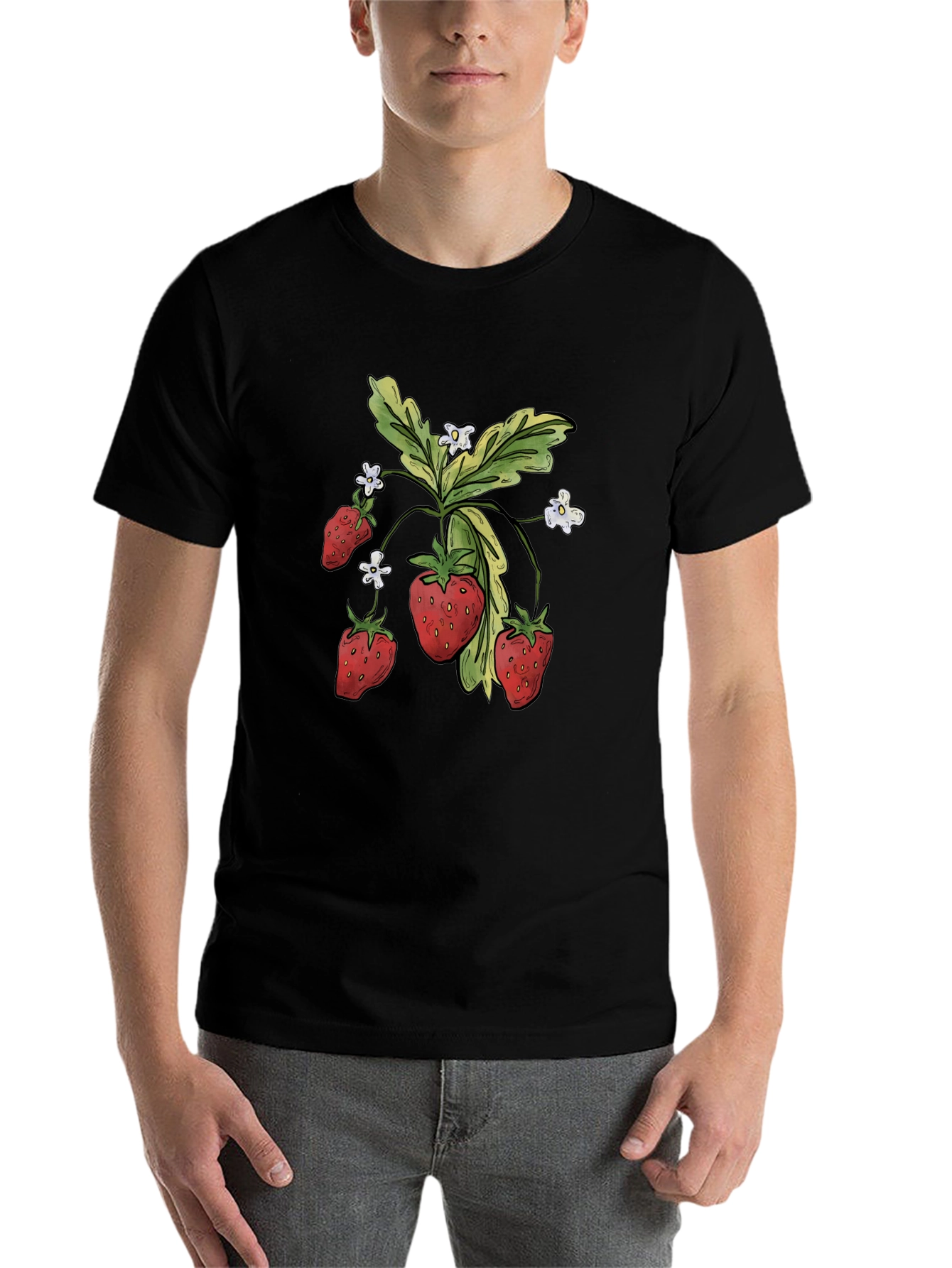 Black Strawberry Graphic Tee - Black Casual T-Shirt view 7