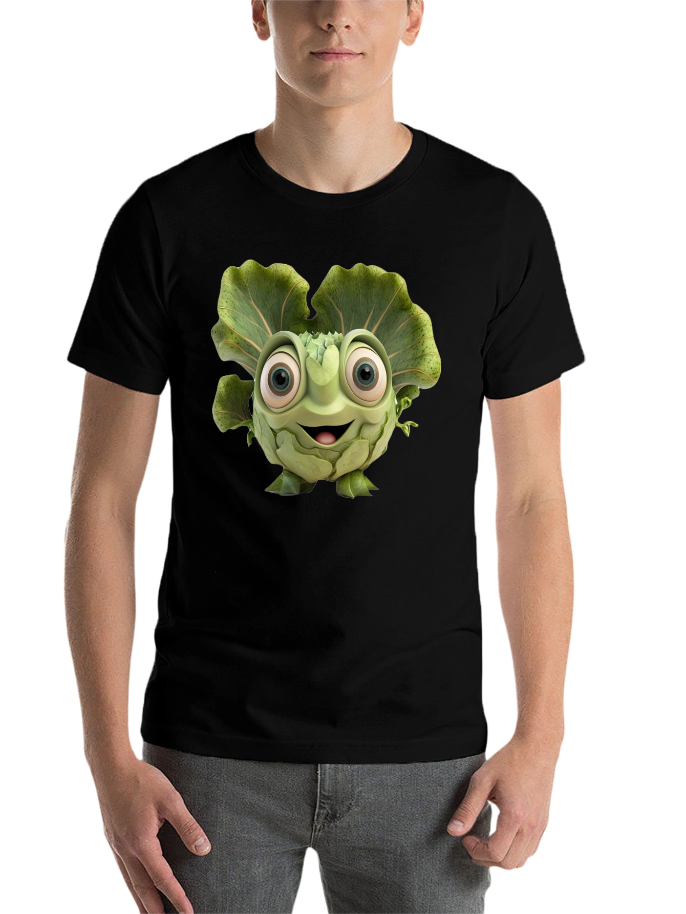 Black Artichoke Cartoon Graphic Black T-Shirt view 7