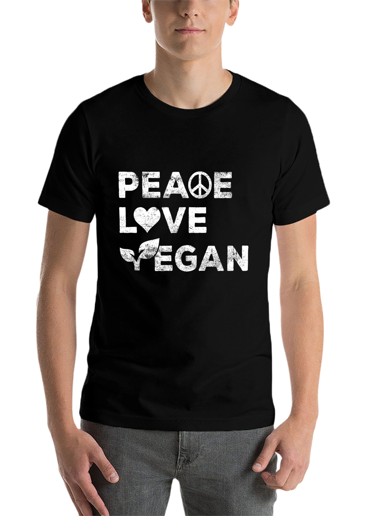 Black Peace Love Vegan T-Shirt - Unisex Black Tee view 7