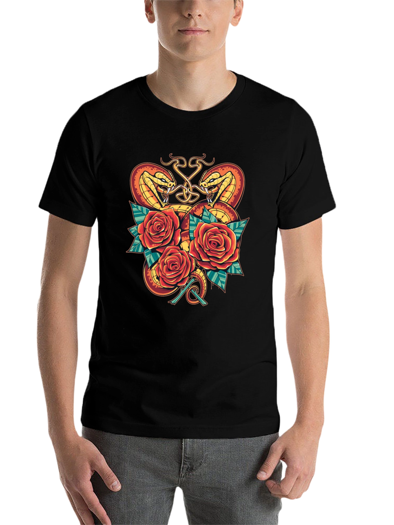 Black Snake & Roses Graphic T-Shirt - Bold Design view 7