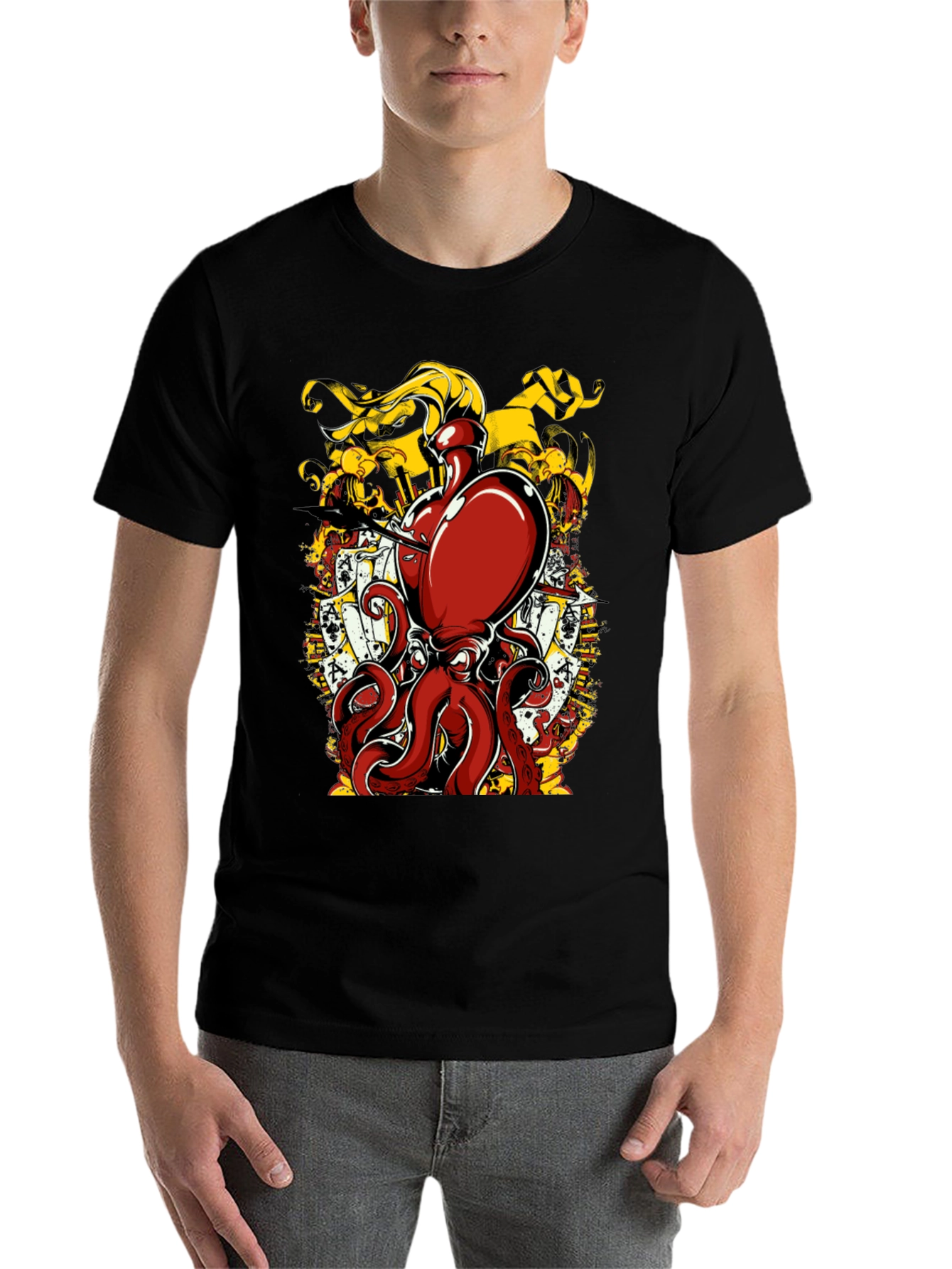 Black Octopus Poker Card Graphic T-Shirt view 7
