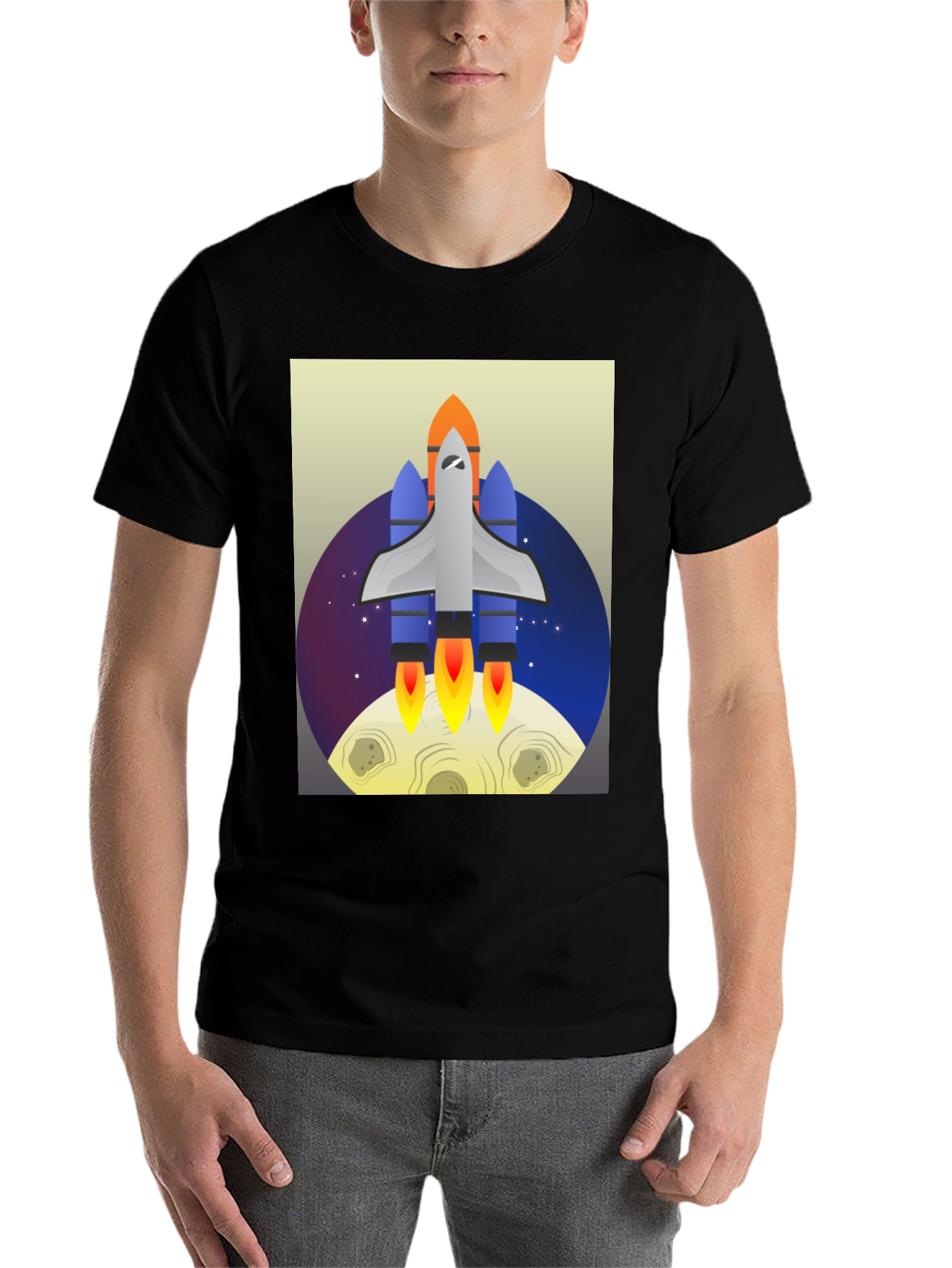 Black Rocket Launch Graphic Tee - Space Adventure Shirt view 7