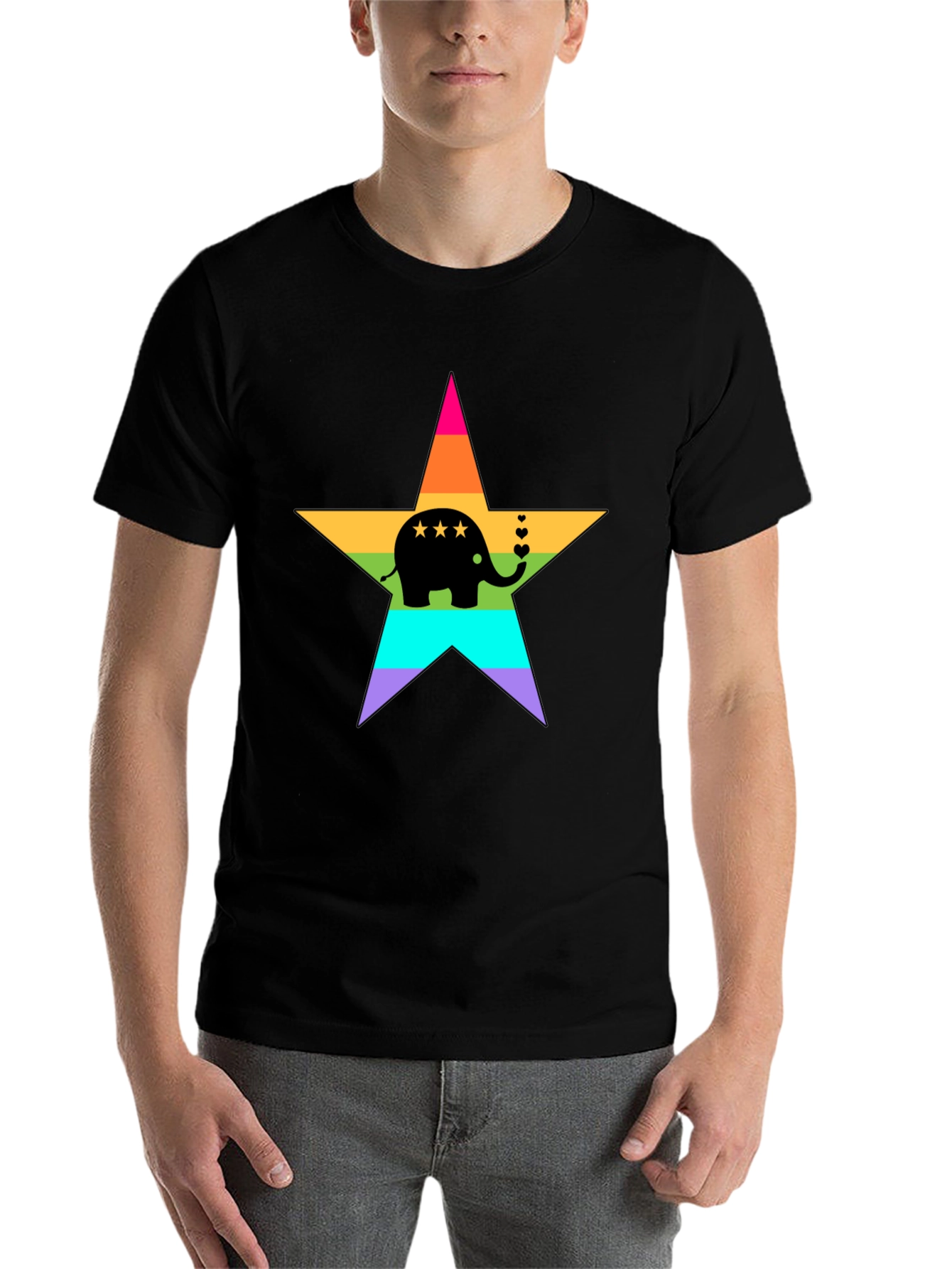 Black Rainbow Elephant Star T-Shirt view 7