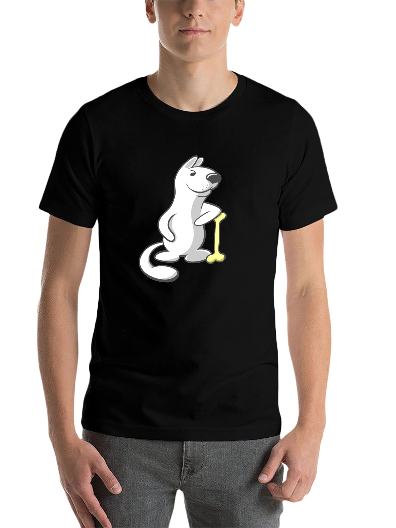 Black Cartoon Dog with Bone T-Shirt view 7