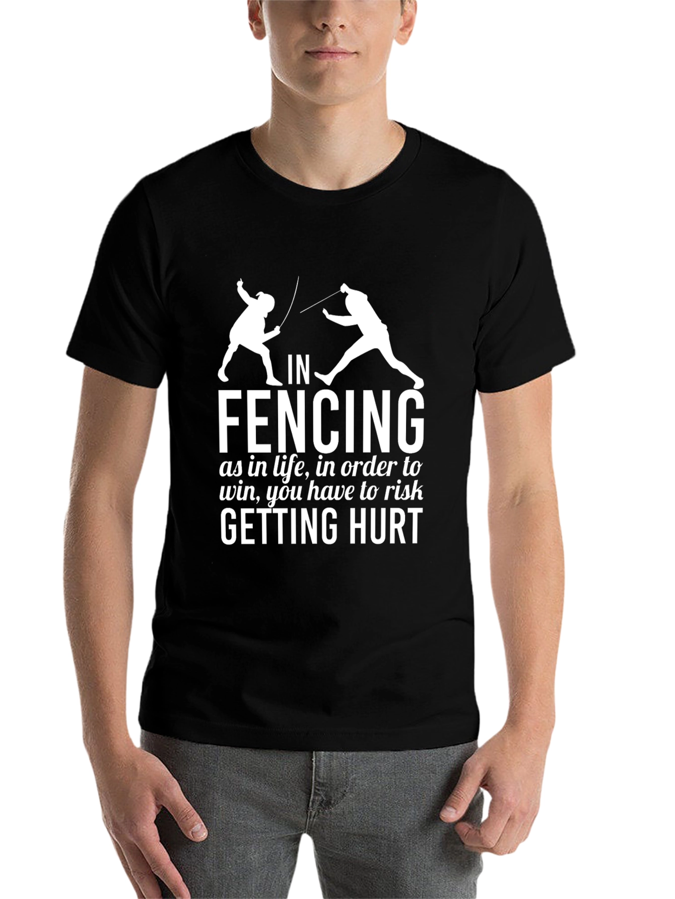 Black Fencing T-Shirt Risk Getting Hurt Graphic Tee view 7