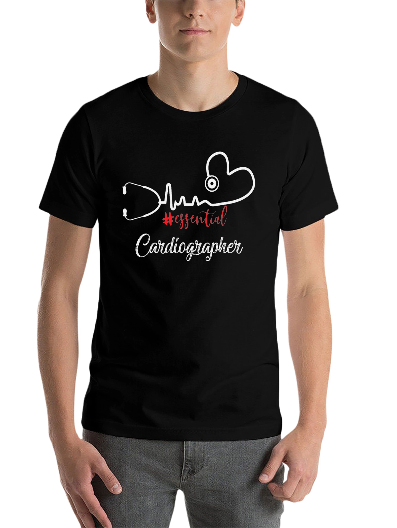Black Essential Cardiographer T-Shirt - Medical Professional Tee view 7