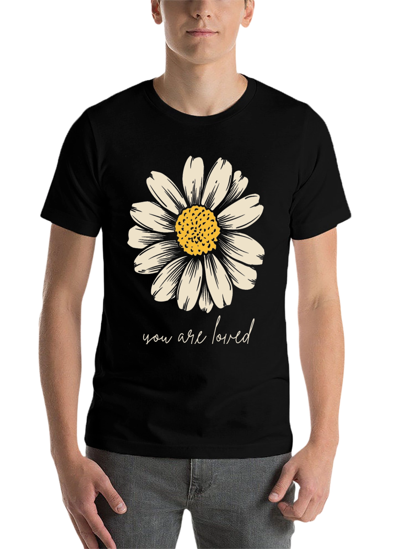 Black Daisy Graphic Tee - You Are Loved Black T-Shirt view 7