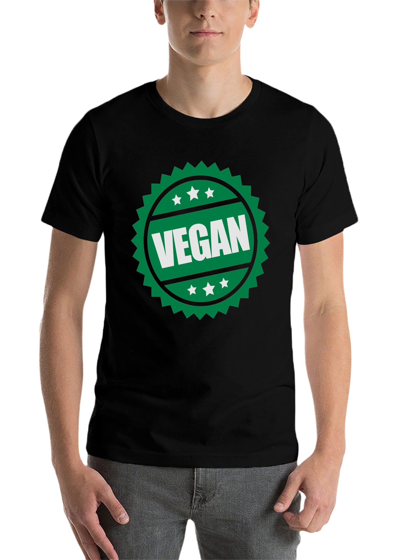 Black Vegan T-Shirt - Green Badge Design view 7
