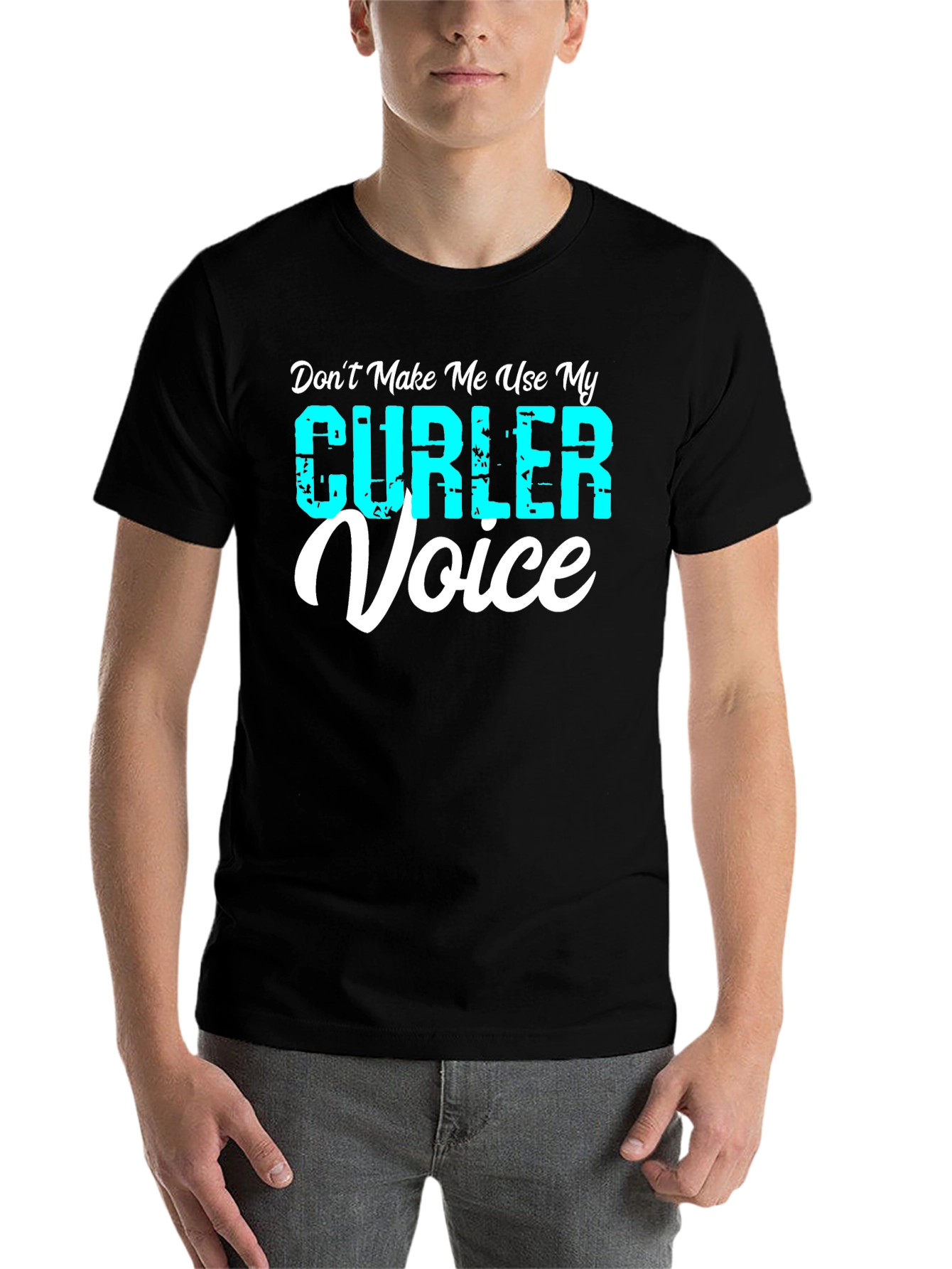 Black Curler Voice T-Shirt - Funny Curling Tee view 7