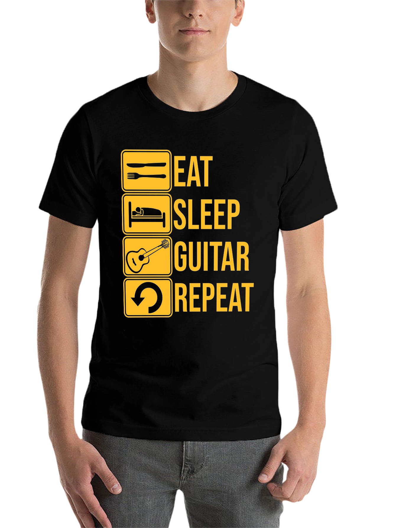 Black Eat Sleep Guitar Repeat Graphic Tee - Musician T-Shirt view 7