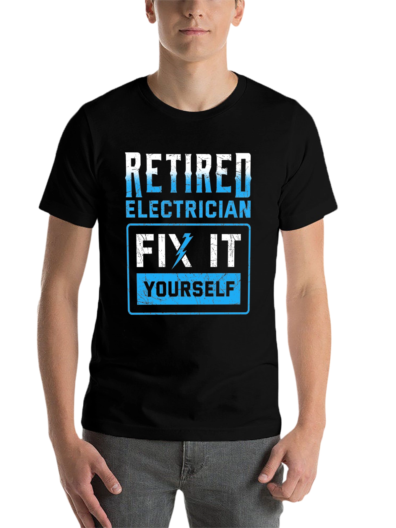 Black Retired Electrician Fix It Yourself T-Shirt view 7